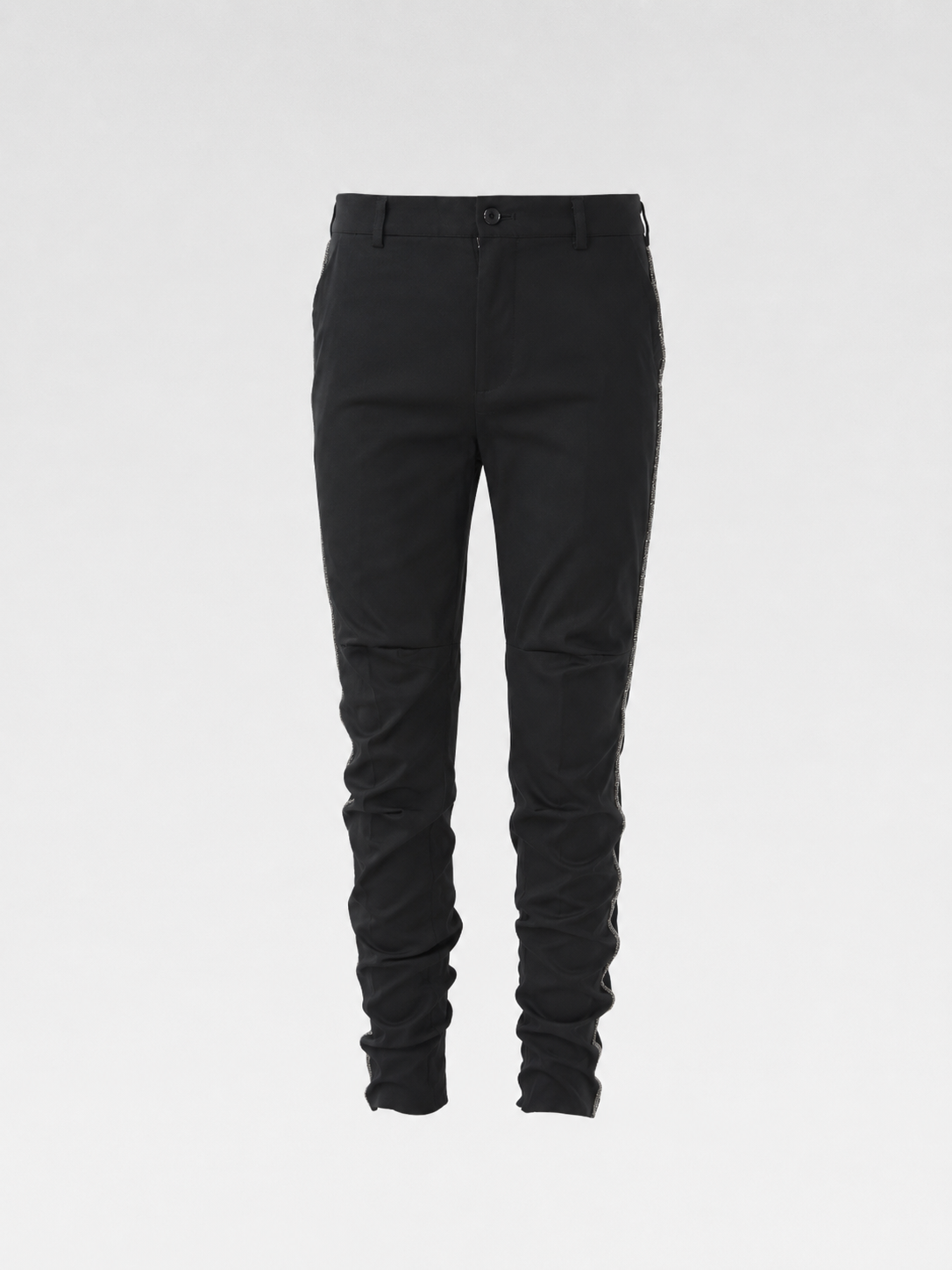 Comme des Garçons AD2010 Twisted Tailored Cropped Pants – Black Sculptural Gold-Trim Vintage Trousers
