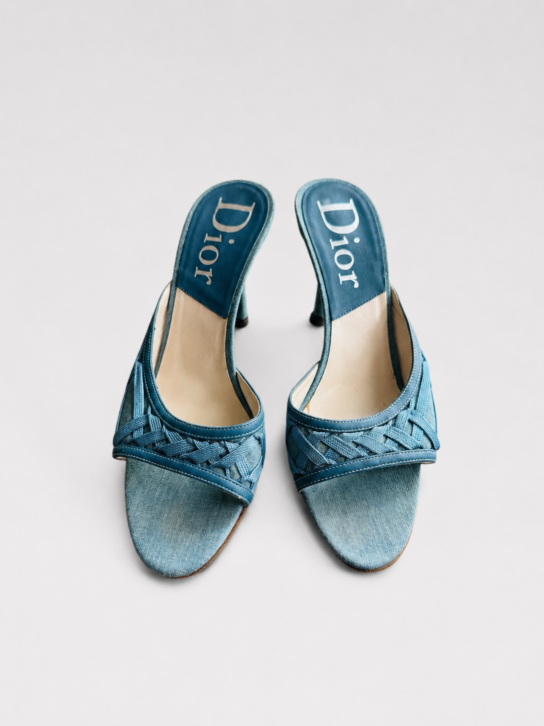 Christian Dior by John Galliano Blue Denim Ribbon Mule Sandals – Early 2000s Archive Woven Heel