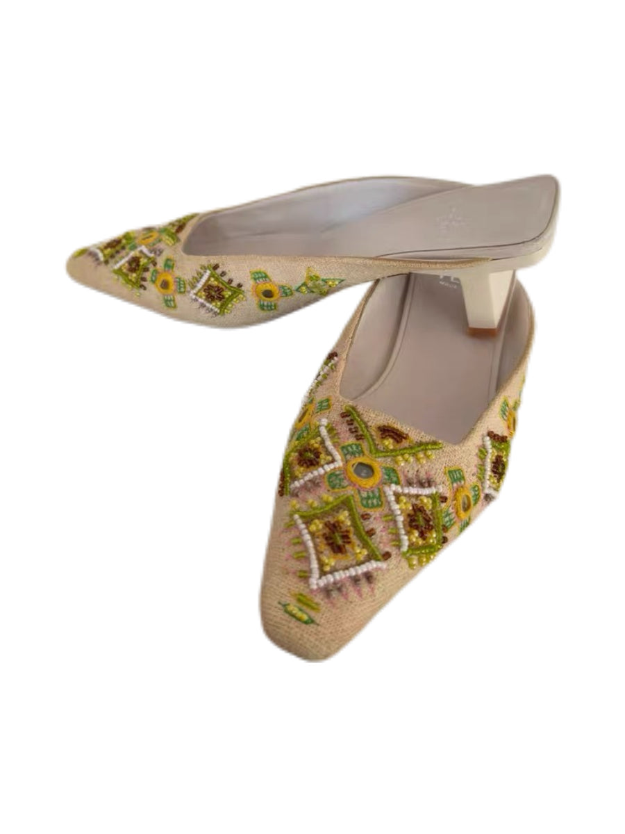 FENDI Vintage Beaded & Embroidered Pointed-Toe Slingback Heels