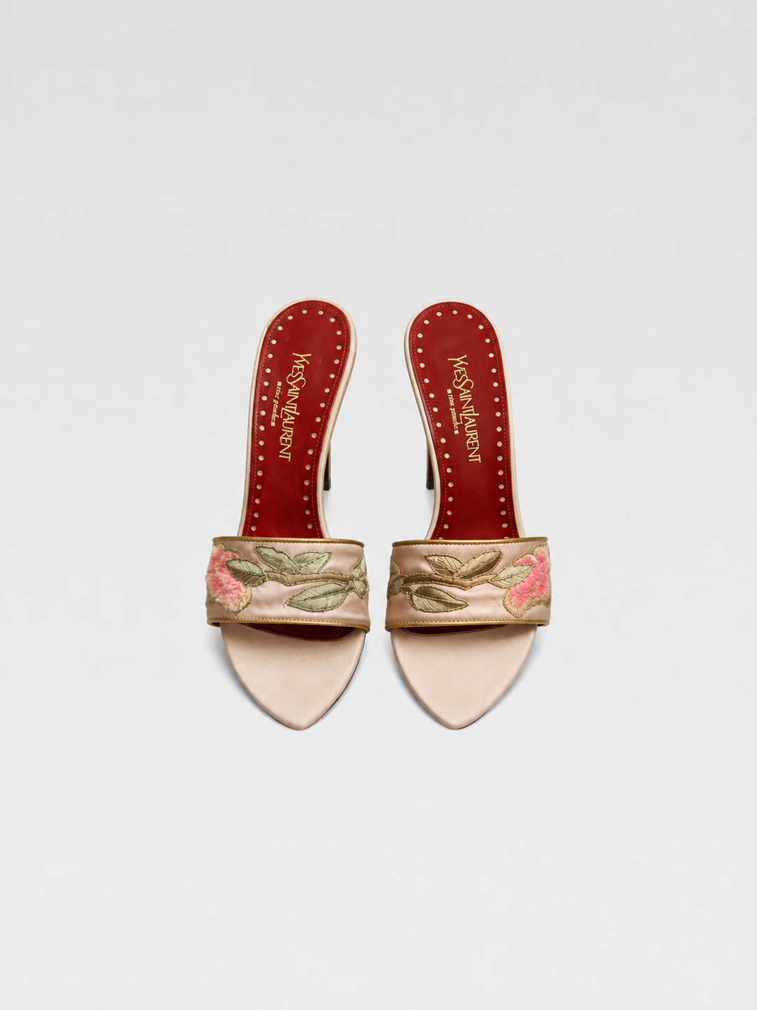 Yves Saint Laurent 2004 Runway Rose Embroidered Vintage Mule Heels