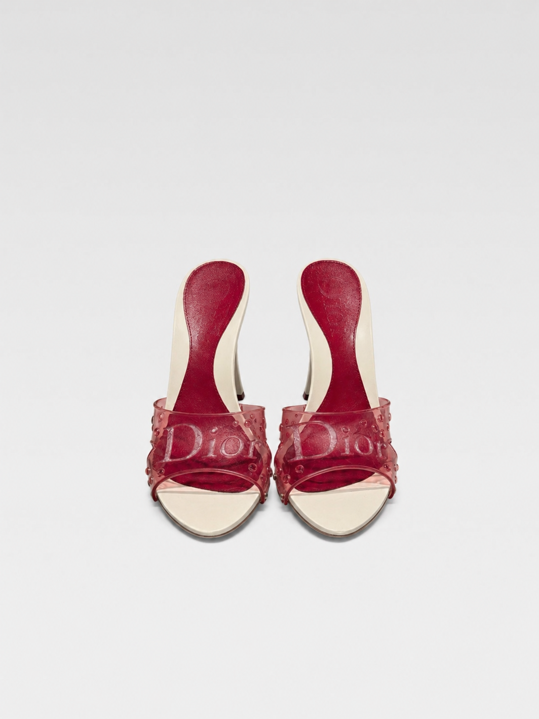 Christian Dior by John Galliano Pink Jelly Logo Mule Heels – Y2K Transparent Dior Sandals