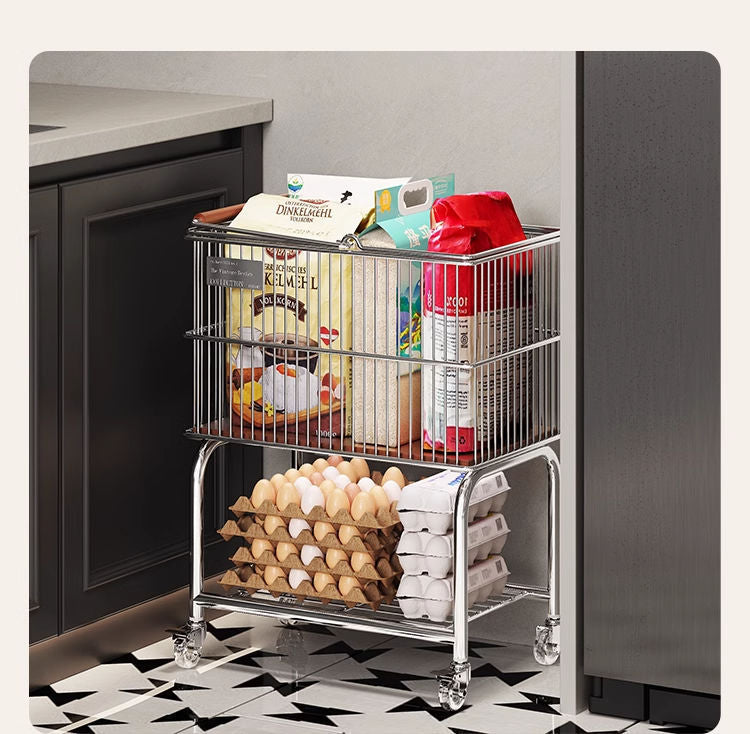 Vintage Style Double-Layer Mobile Laundry Basket for Home Bathroom Clothes Storage Bin High-Value Light Luxury Storage Rack