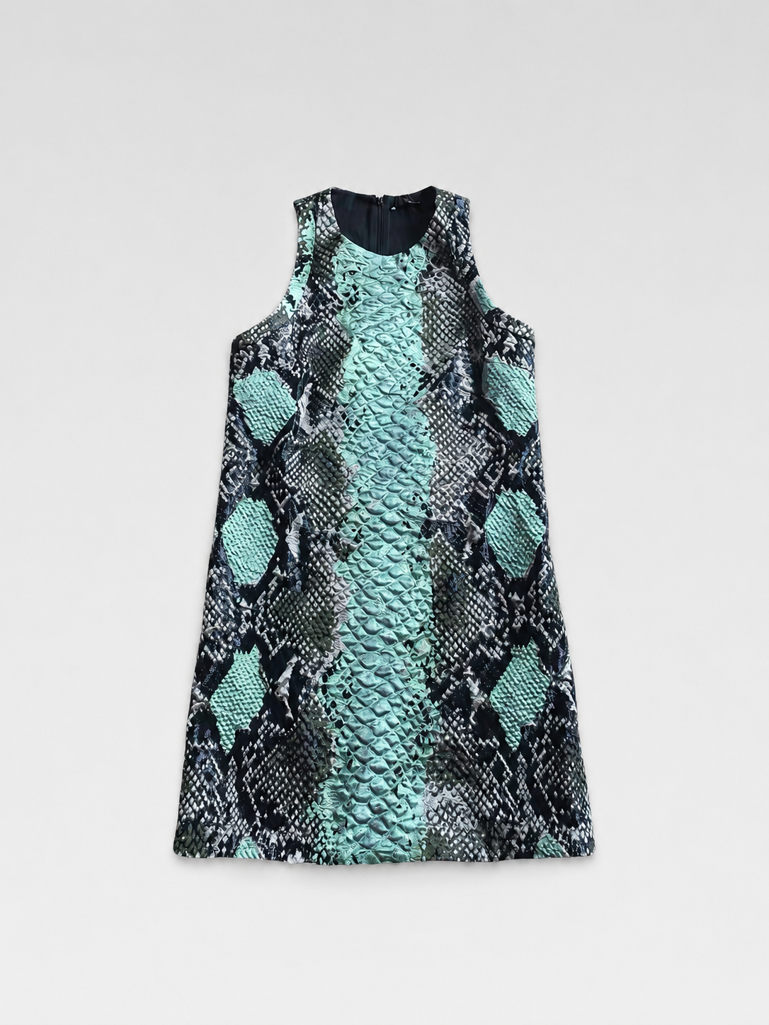Gucci Runway Python Snake Print Jacquard Mini Dress Green Shift Dress Size 40