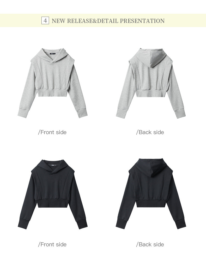 Black and Grey Cotton Poll Over Crop Hoodie Women's