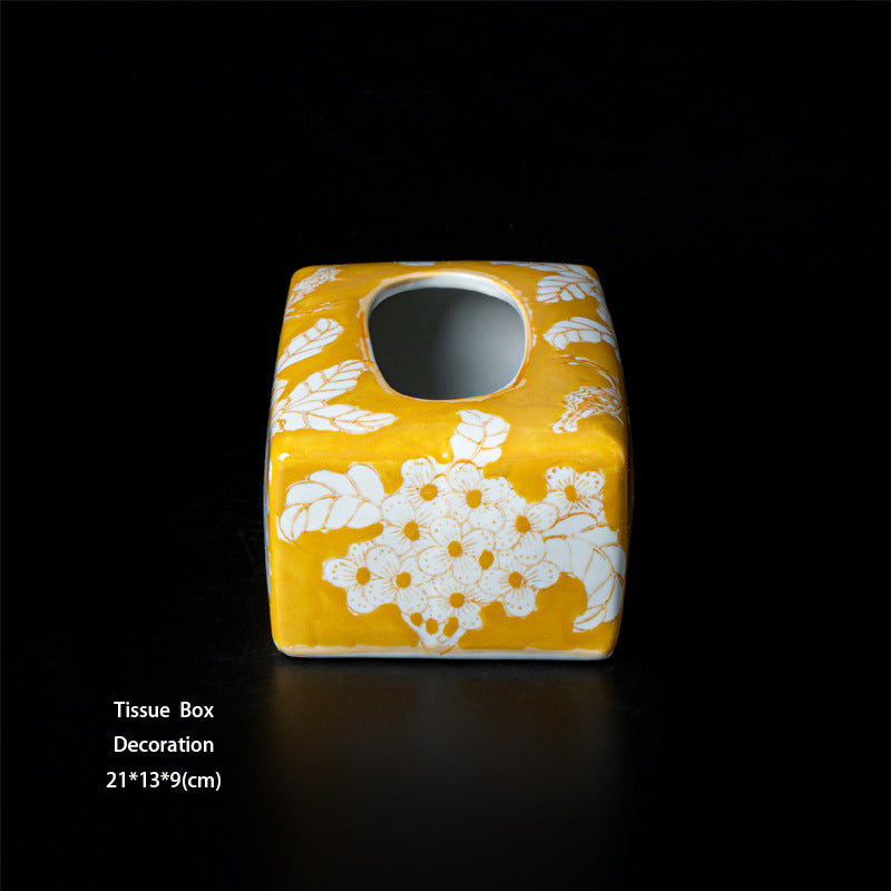Oriental Collection Series Cirage“Golden Butterfly Blossoms”Hand-painted Underglaze Color Jingdezhen Tissue Box