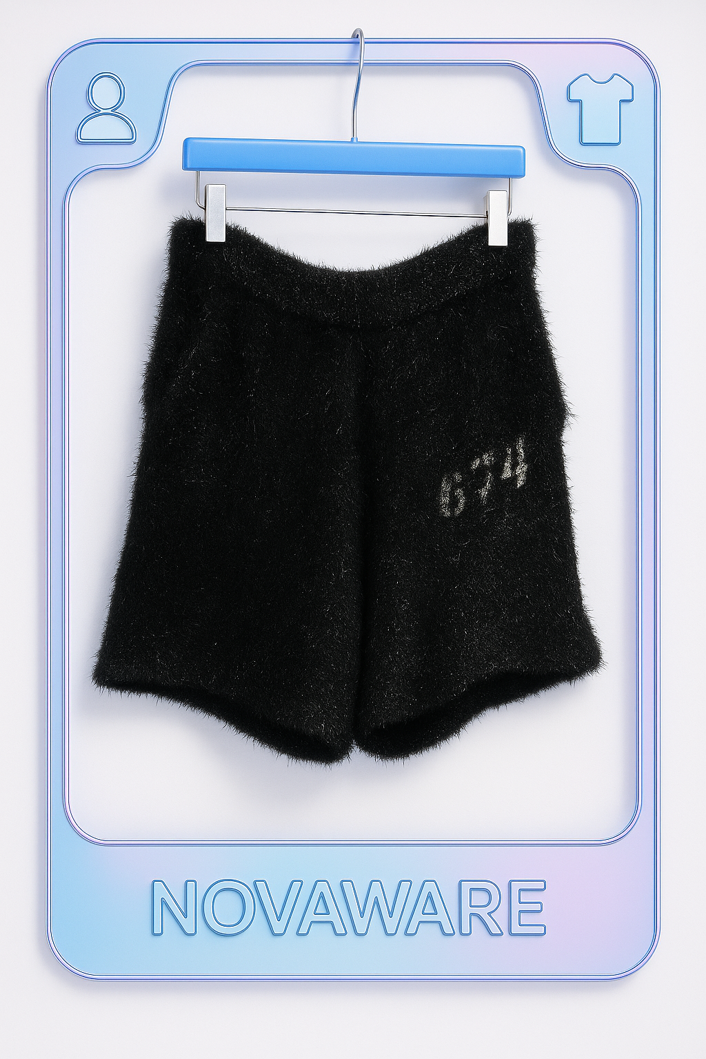 Independent Designer Black Fuzzy Knit Shorts – Genderless Elastic Drawstring Fit