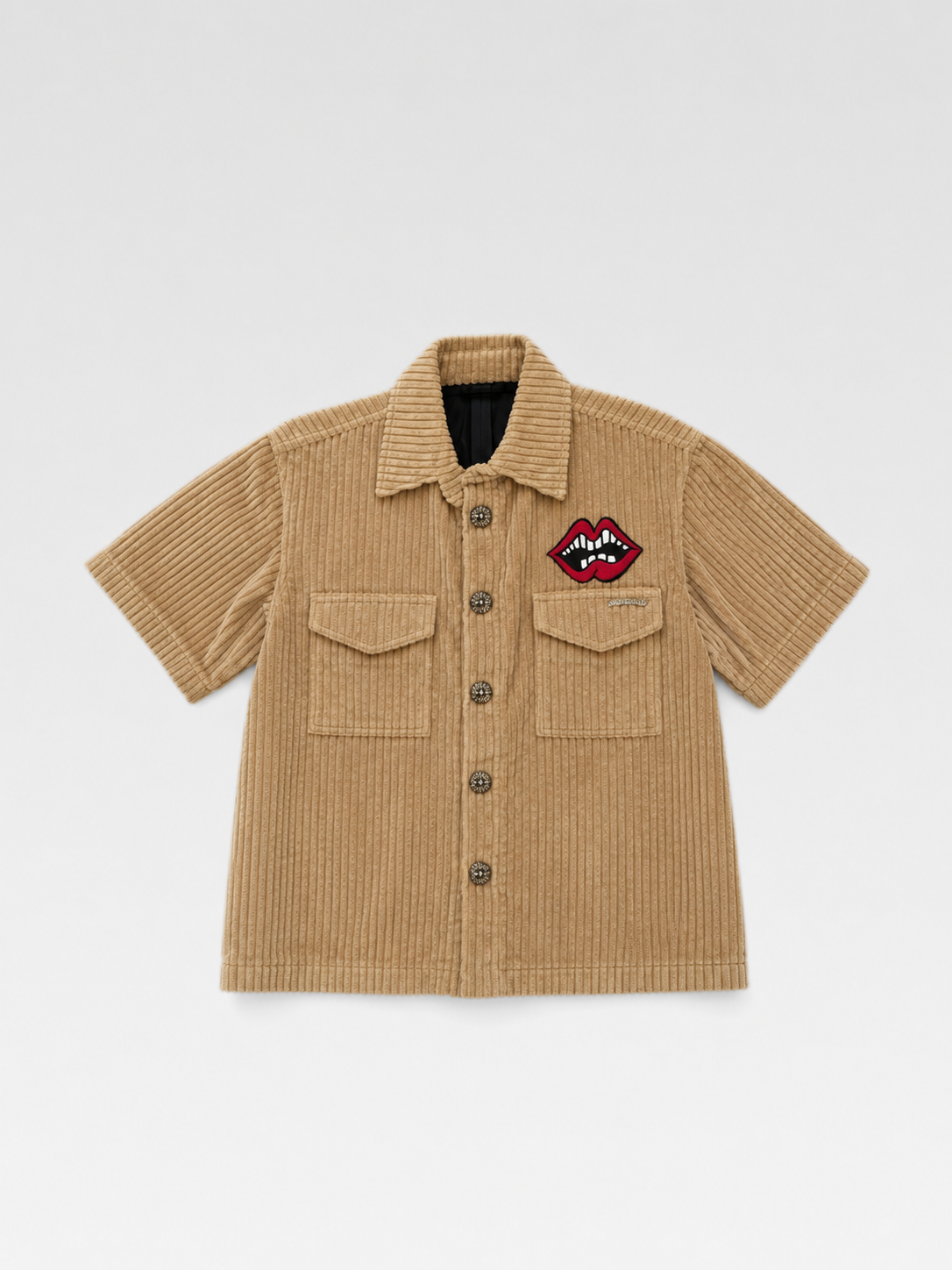 Chrome Hearts Matty Boy Corduroy Lip Patch Shirt – Beige Short Sleeve Archive Piece