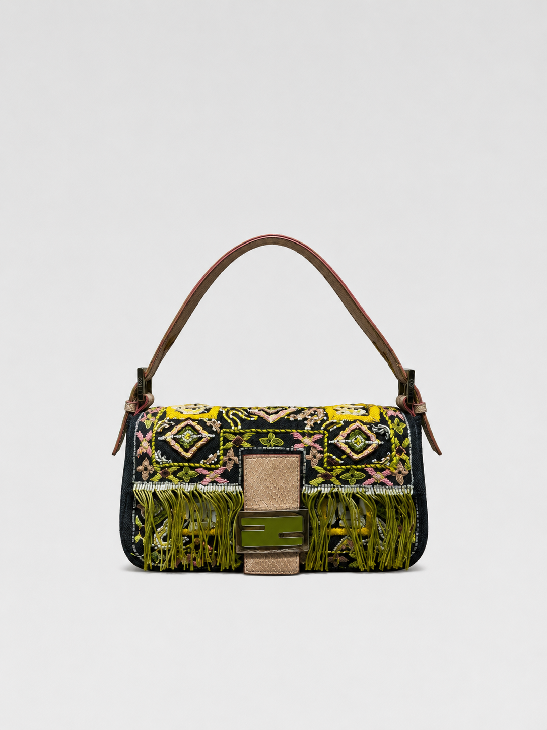 Fendi Runway Featured Embroidered Fringe Baguette Bag – Ultra Rare Archive Collector Piece