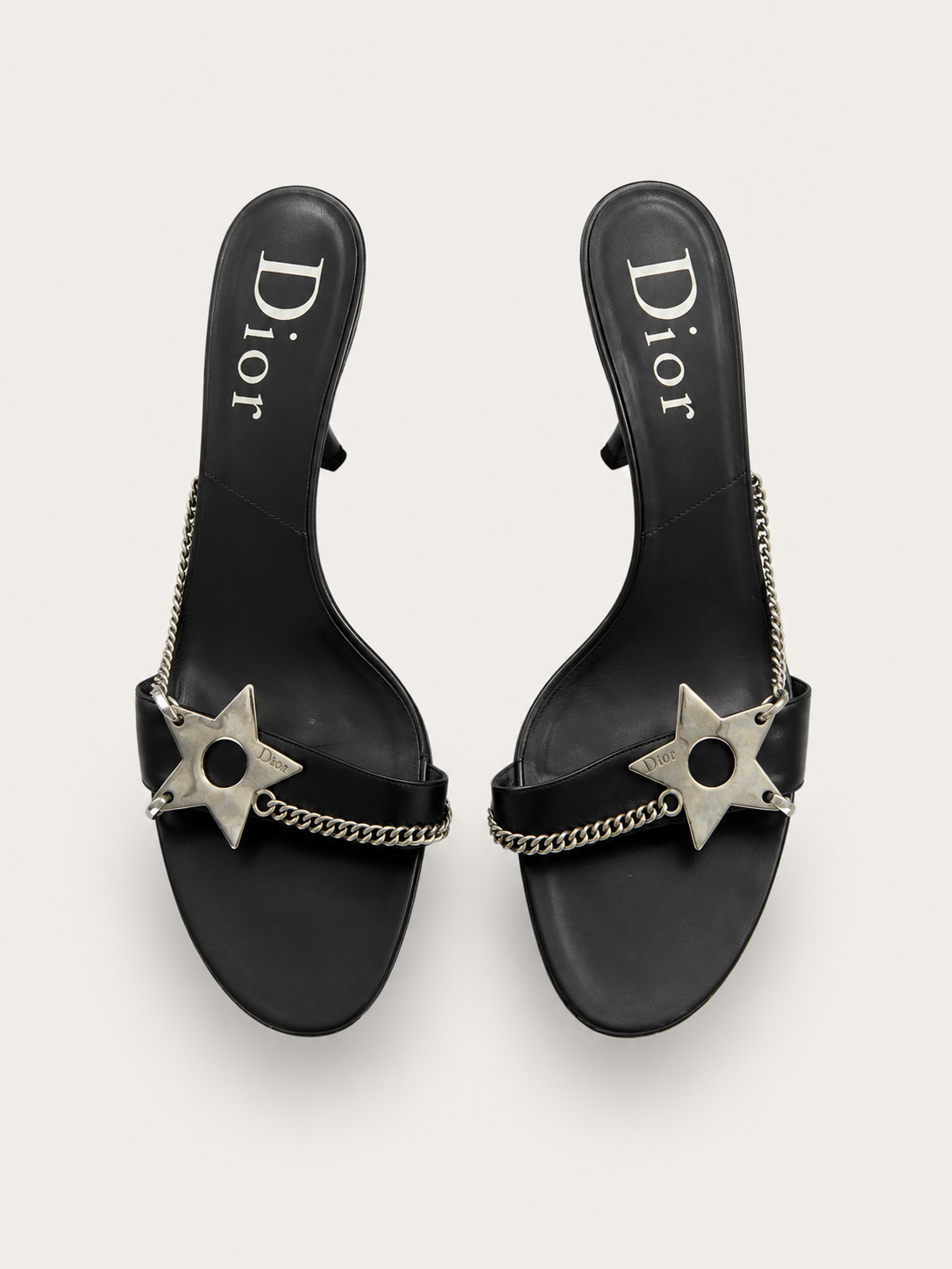 Christian Dior by John Galliano Punk Star Chain Mule Sandals – Rare Black Leather Archive Heels