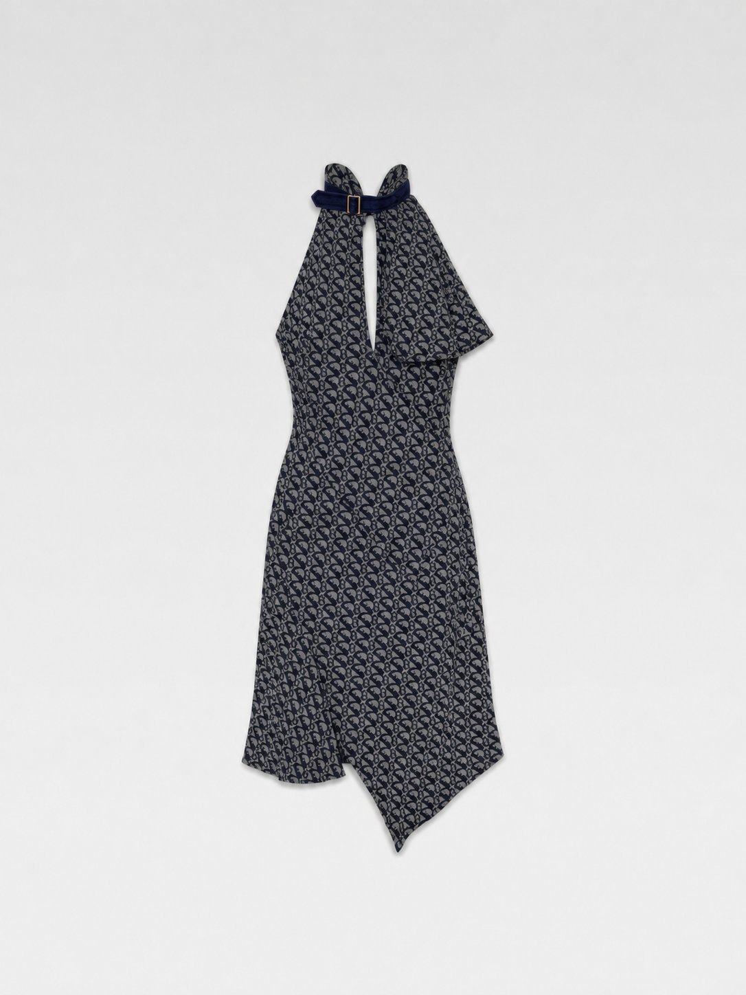 Christian Dior by John Galliano Spring/Summer2000 Runway Diorissimo Monogram Denim Halter Dress – Asymmetric Cut-Out Archive Piece (Size FR40)