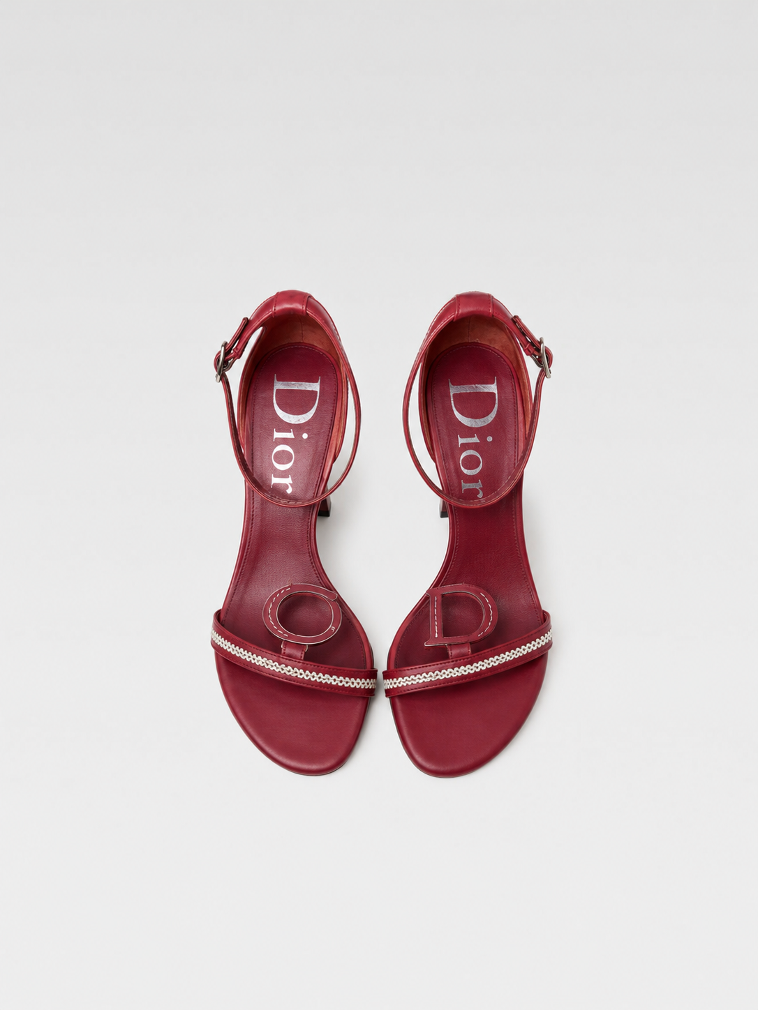 Christian Dior by John Galliano Red Leather CD Logo Heeled Sandals – Vintage Dior Runway Style Strappy Heels