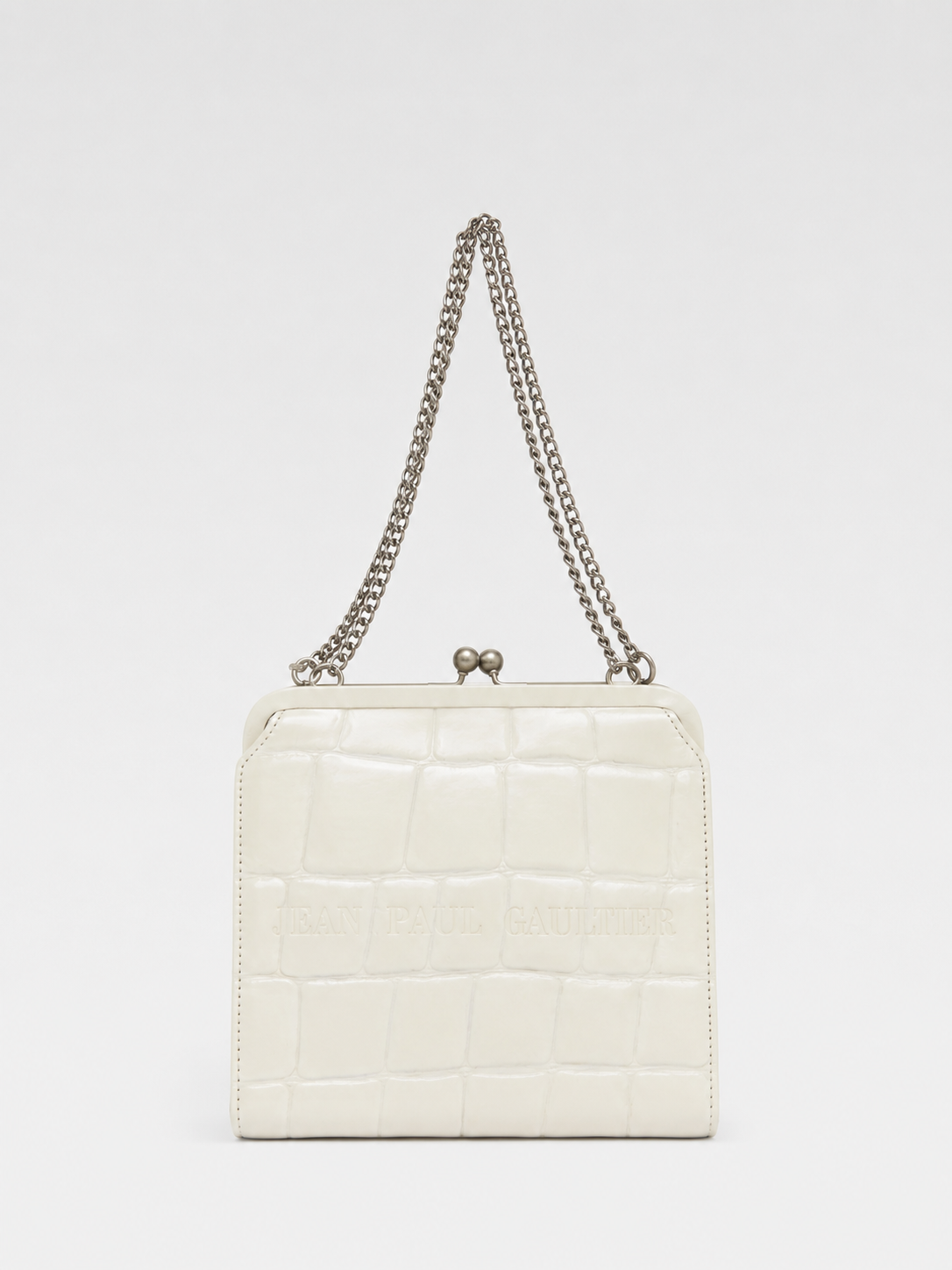 Jean Paul Gaultier White Croc-Embossed Kiss-Lock Chain Bag