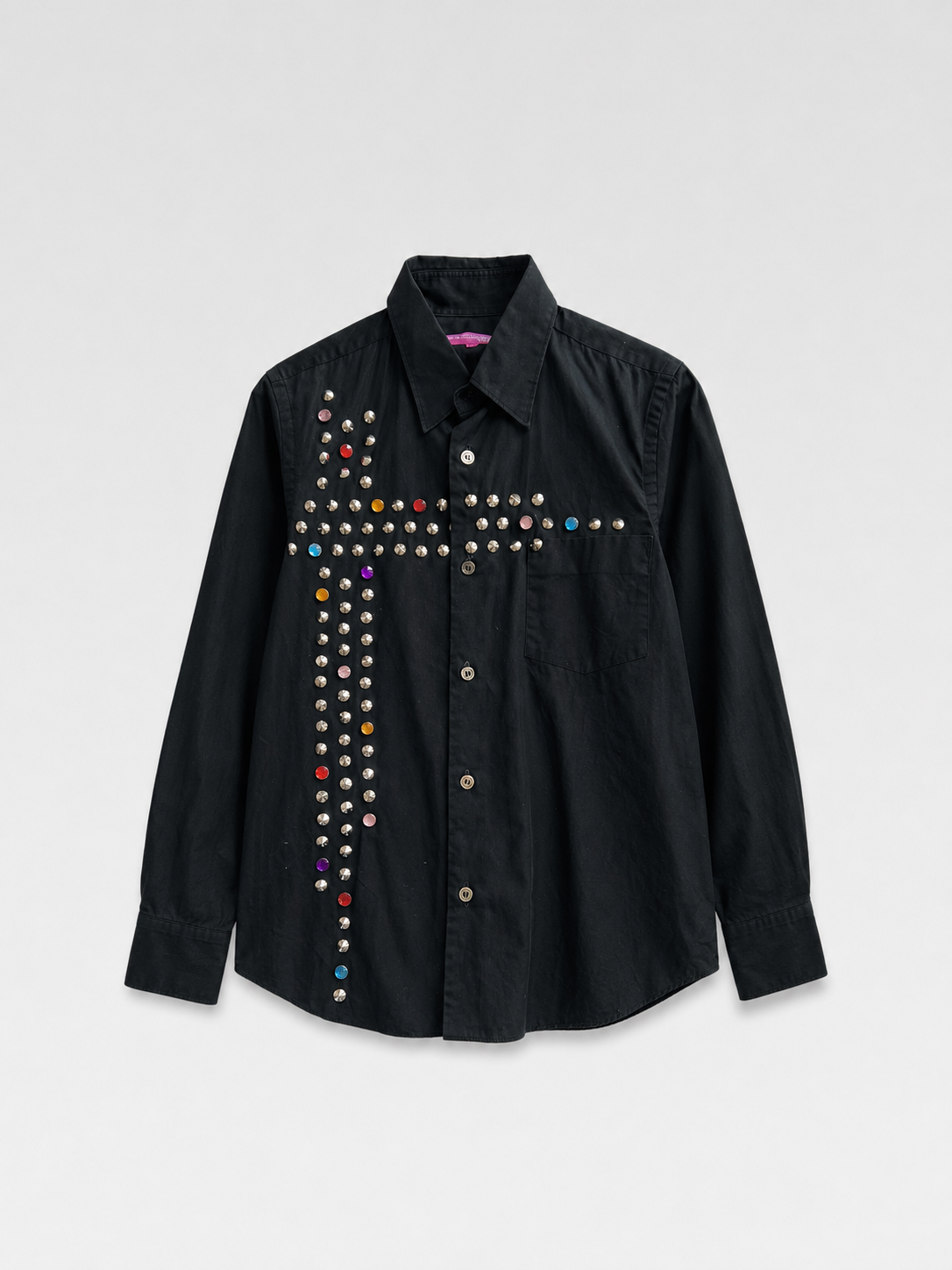 Junya Watanabe MAN 2002 Studded Cross Gem Shirt Black Punk Archive Comme des Garçons Rare Piece