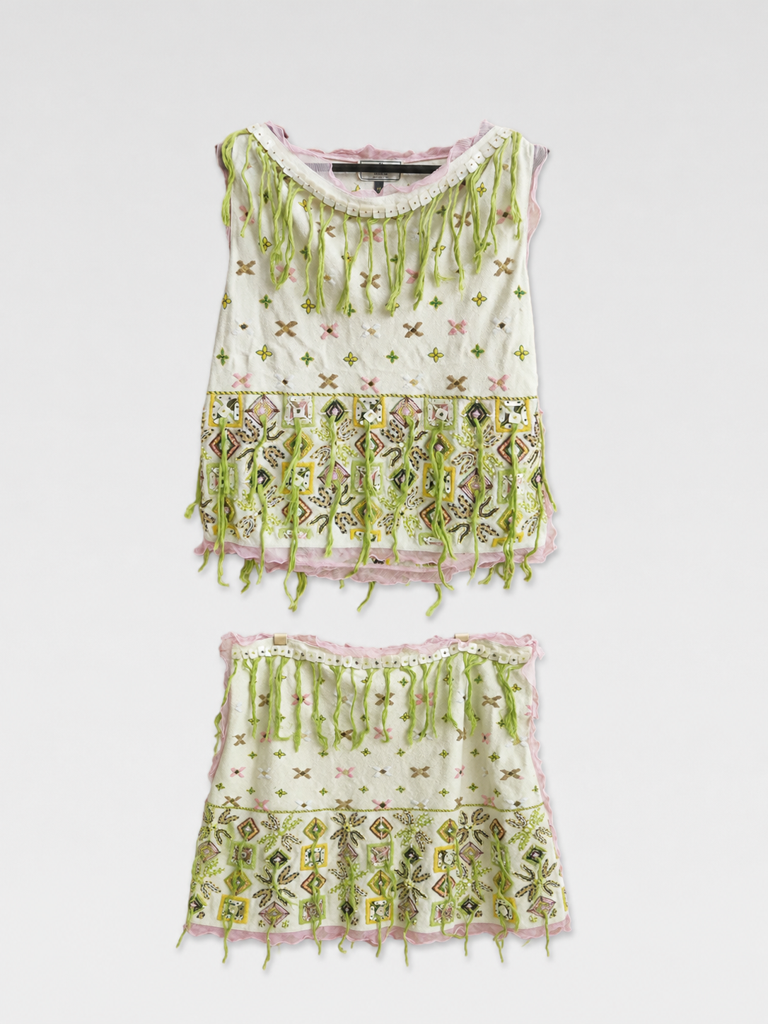 Fendi Spring/Summer 2000 Rare Embellished Fringe Top & Skirt Set