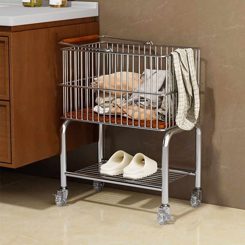 Vintage Style Double-Layer Mobile Laundry Basket for Home Bathroom Clothes Storage Bin High-Value Light Luxury Storage Rack