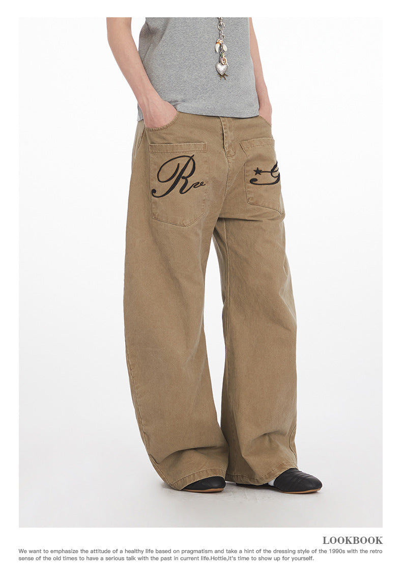 Retro Niche High Waist Loose Jeans Unisex Straight Blade Casual Pants