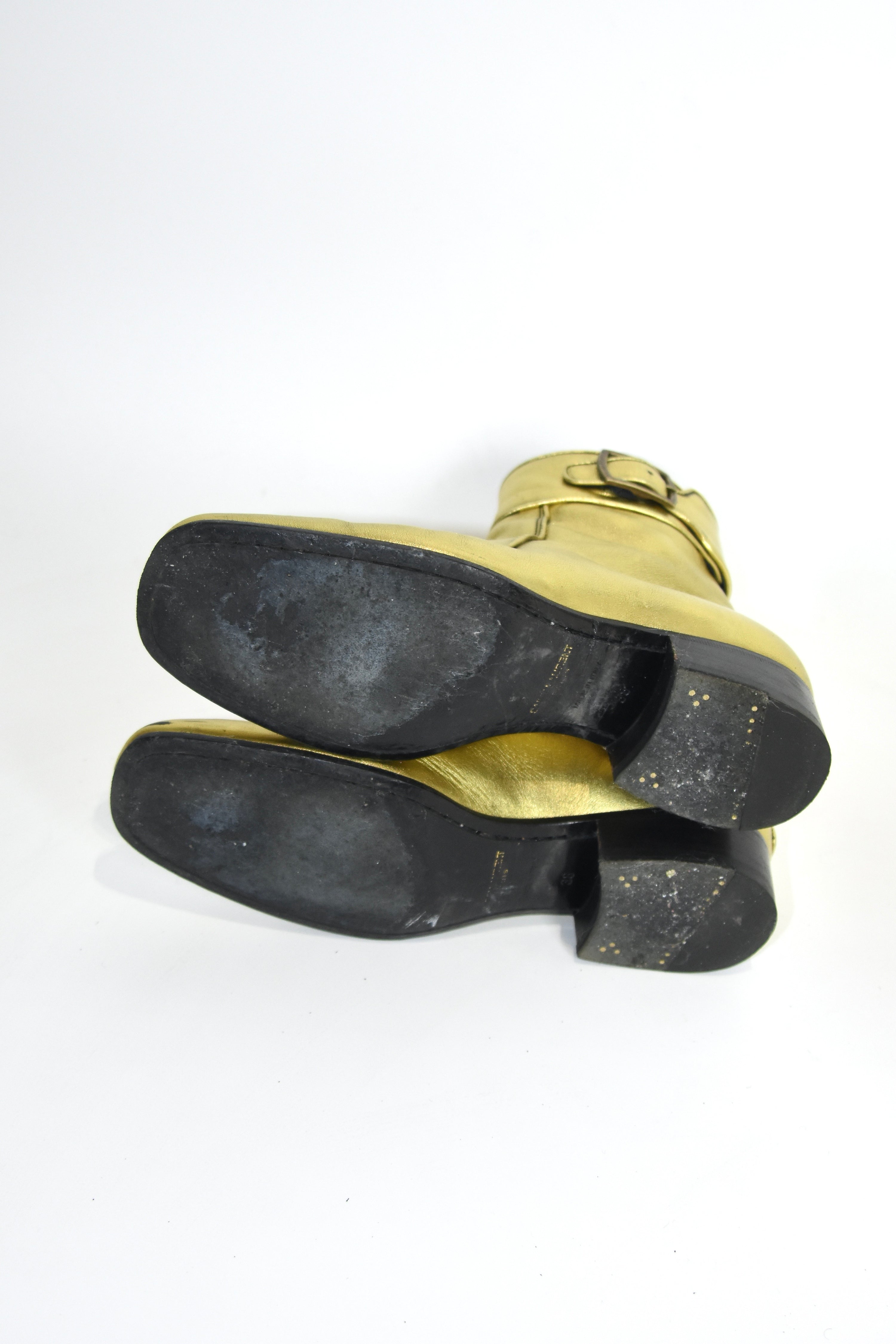 Saint Laurent Gold Sculpted Leather Ankle Boots