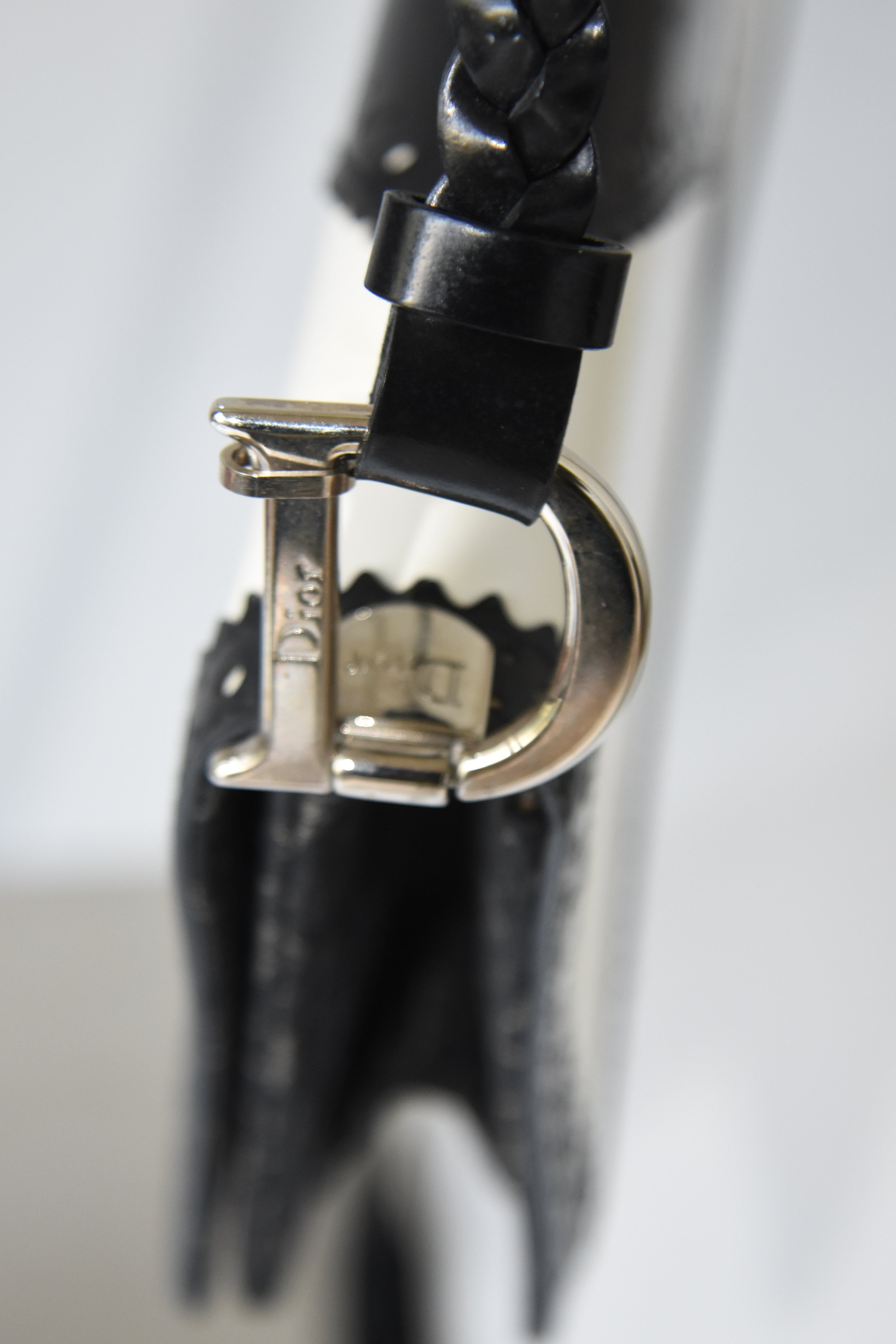 Christian Dior Black & White Pierced Edge Leather Shoulder Bag