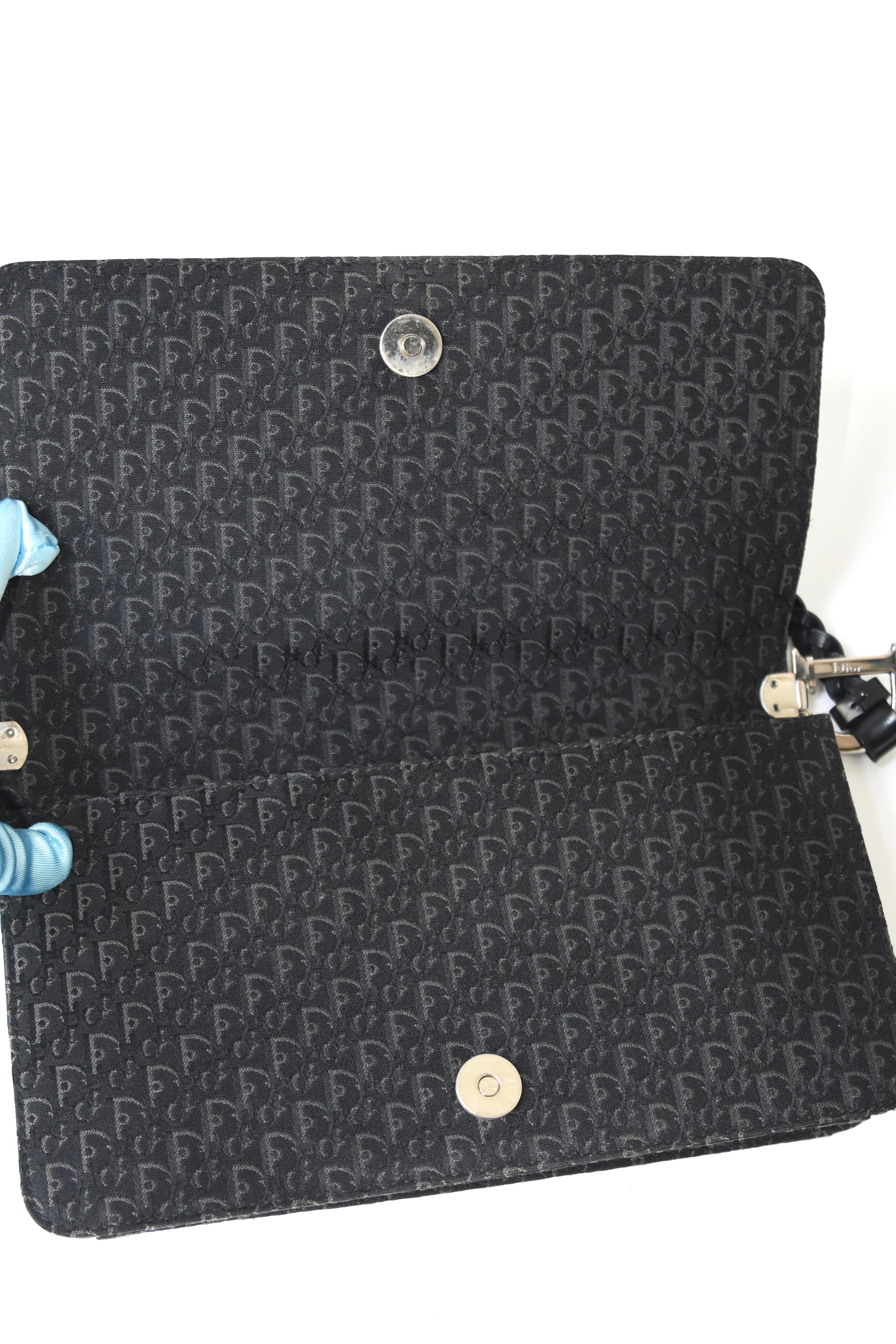 Christian Dior Black & White Pierced Edge Leather Shoulder Bag