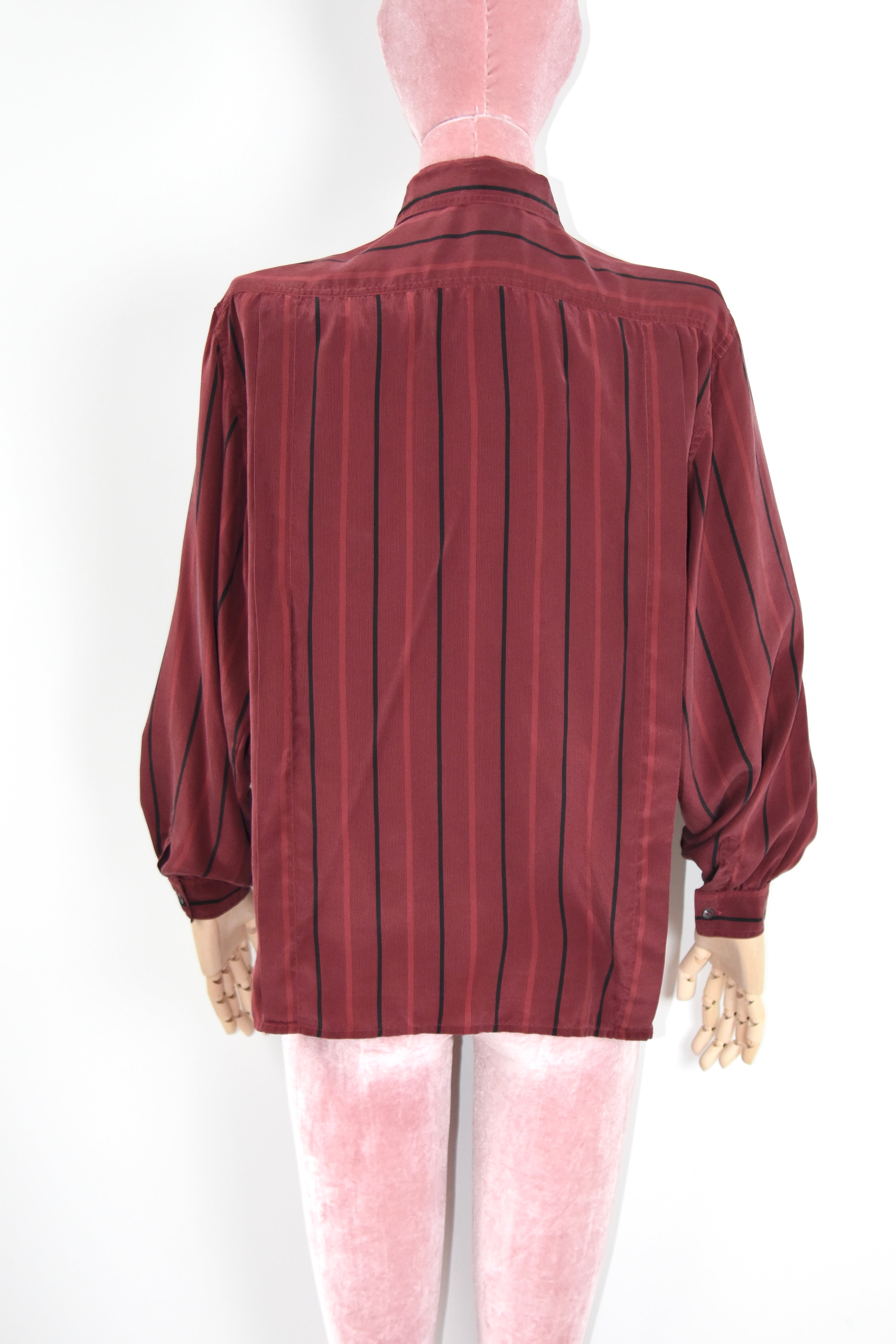 Gucci Vintage Burgundy Silk Stripe Tie Blouse