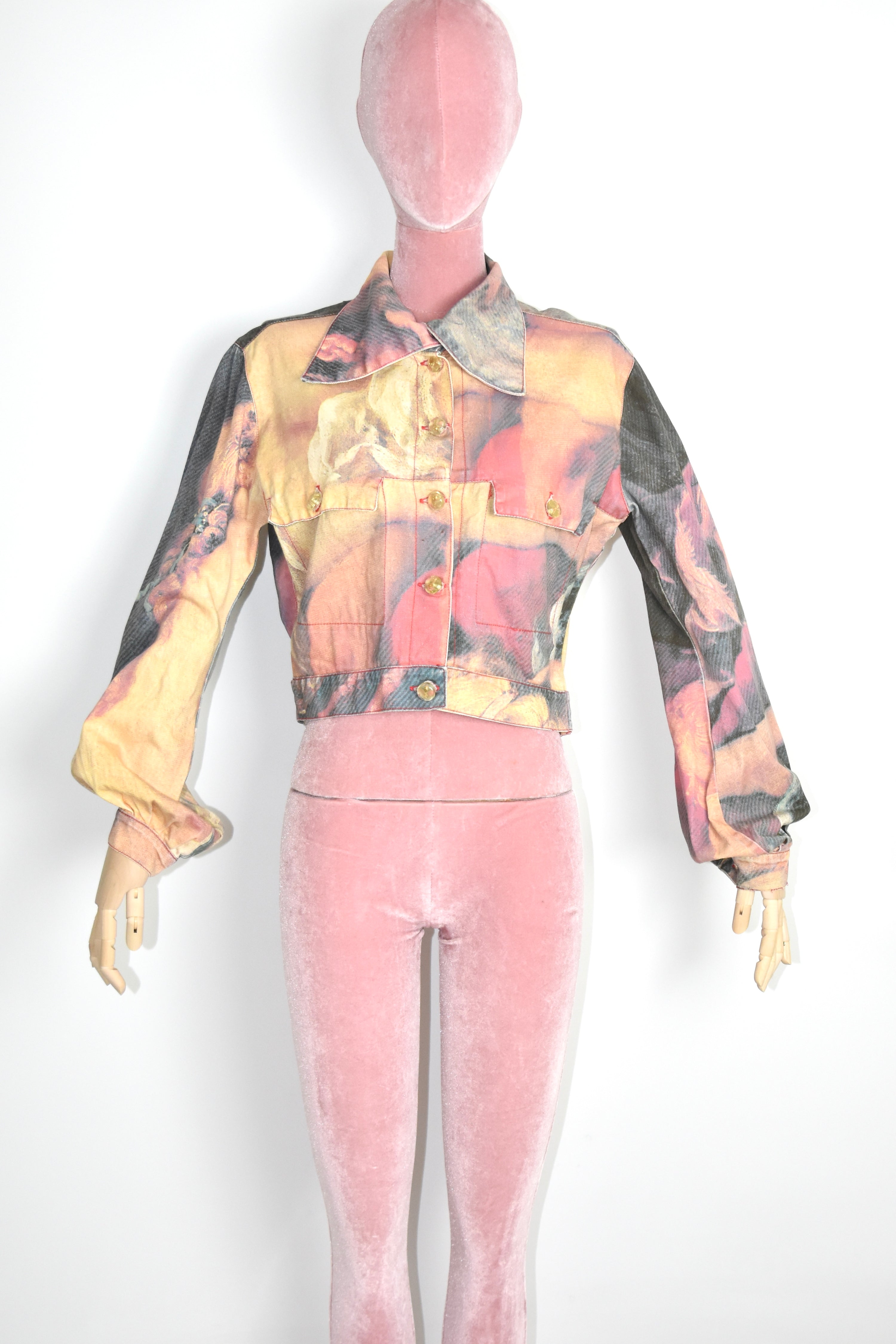 Vivienne Westwood Renaissance Print Cropped Denim Jacket (Baroque Eroticism in Subversive Tailoring)