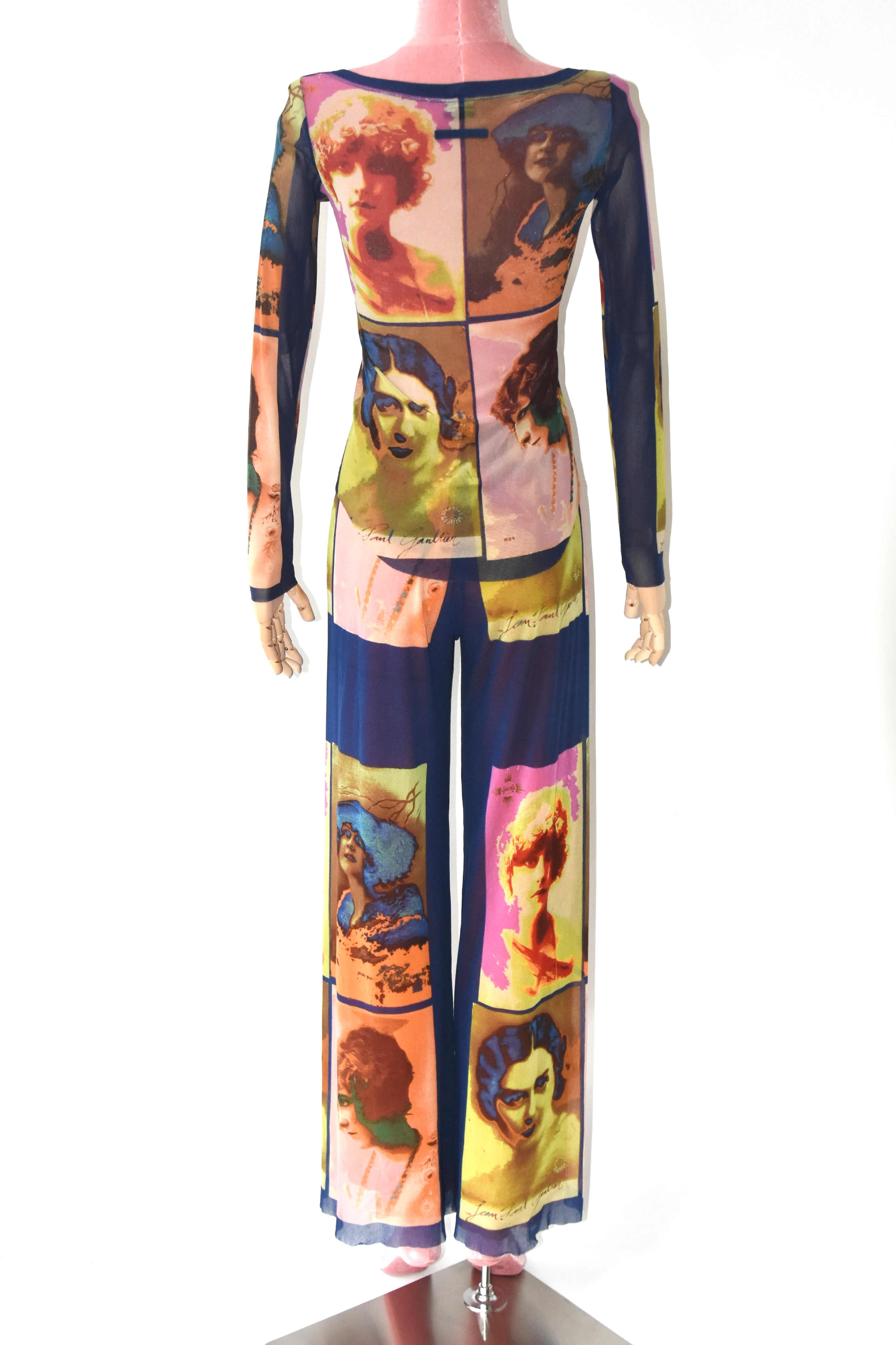 Jean Paul Gaultier S/S 2002 “Portrait Print” Mesh Long Sleeve Top