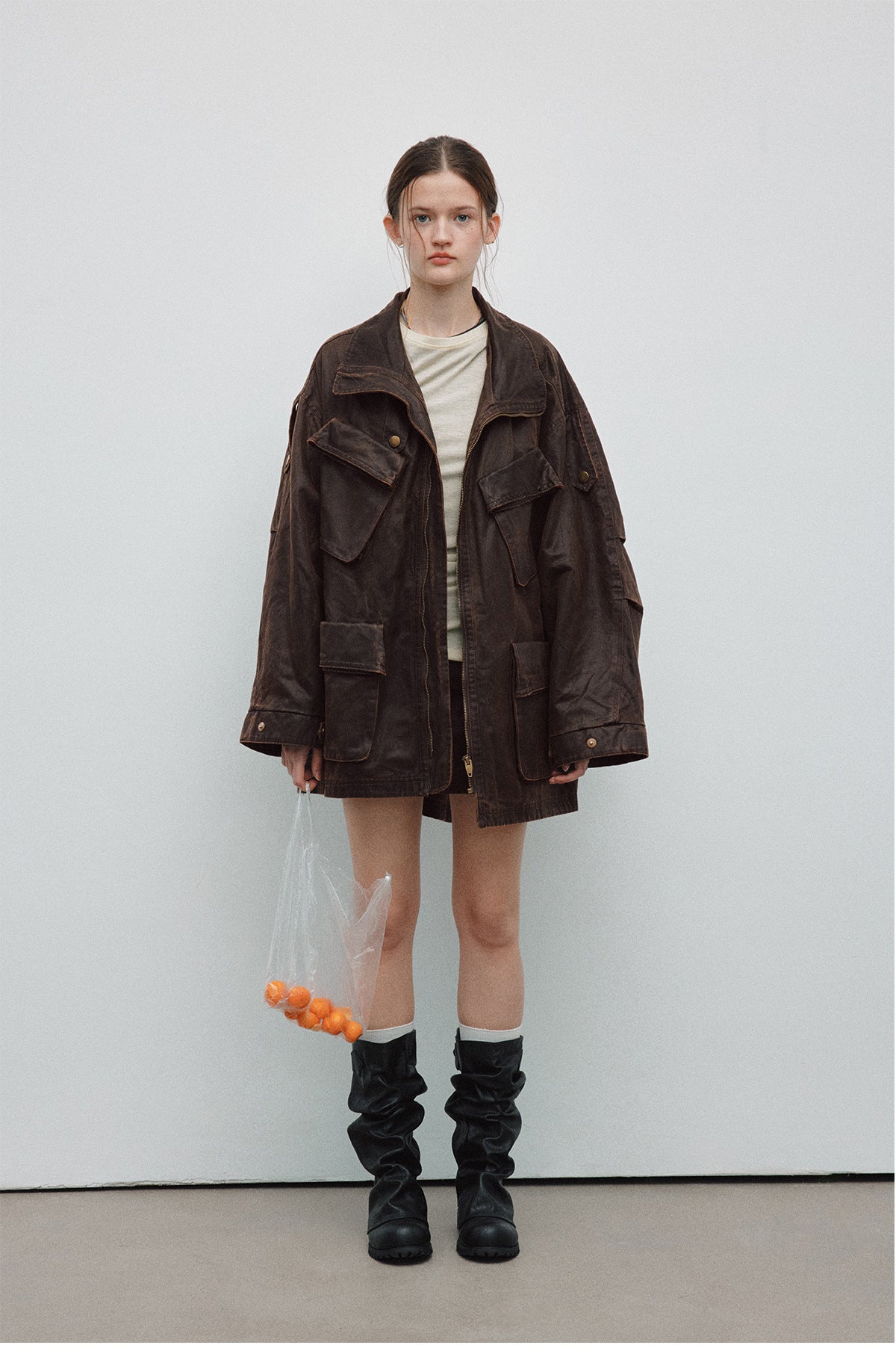 Spring New Casual Turn-Down Collar Vintage Distressed Multi-Pocket Versatile Long Jacket Coat