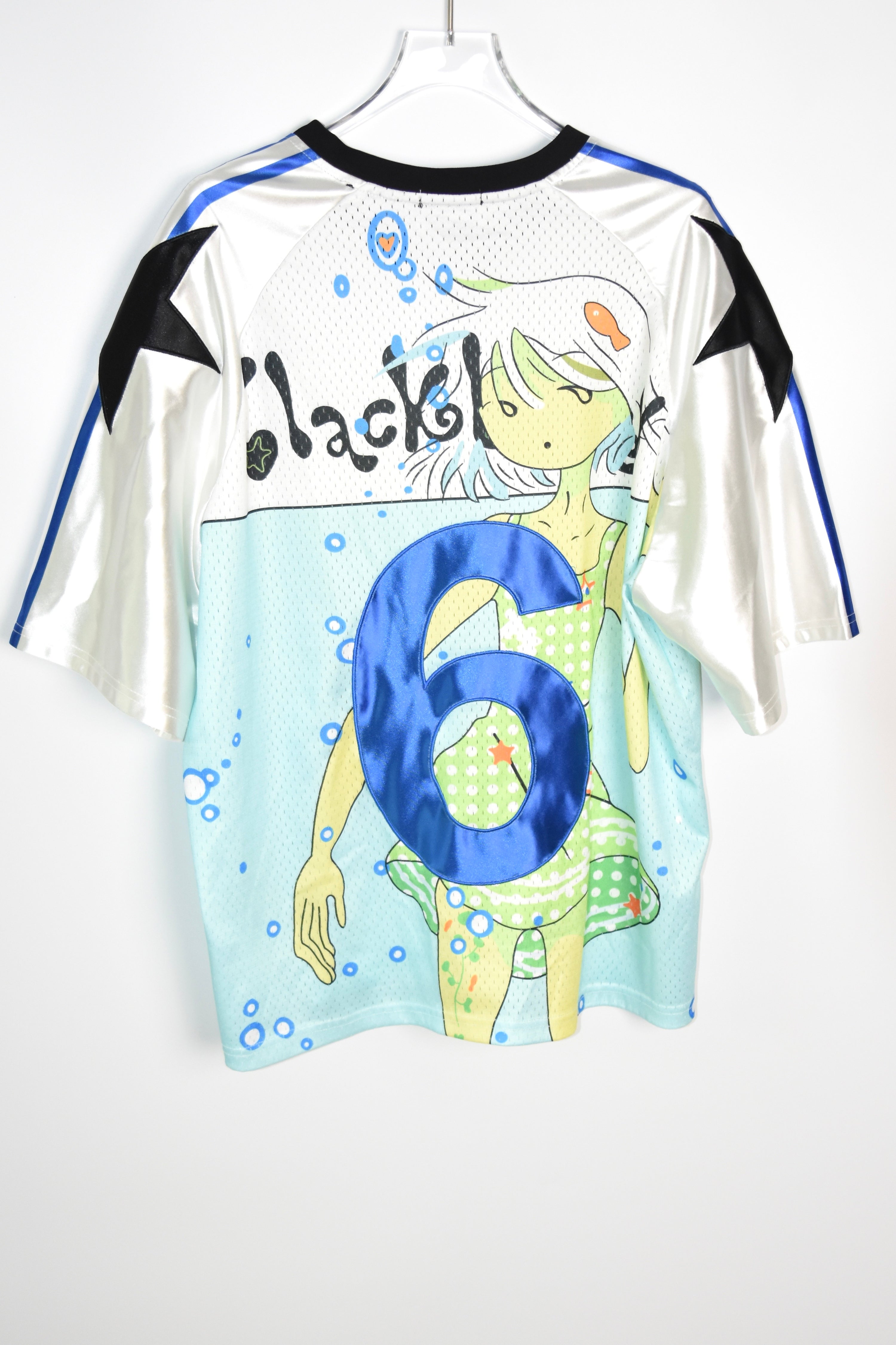 Black Berry “Octopus 6” Digital Fantasy Mesh Jersey Top – Y2K Futuristic Anime Print