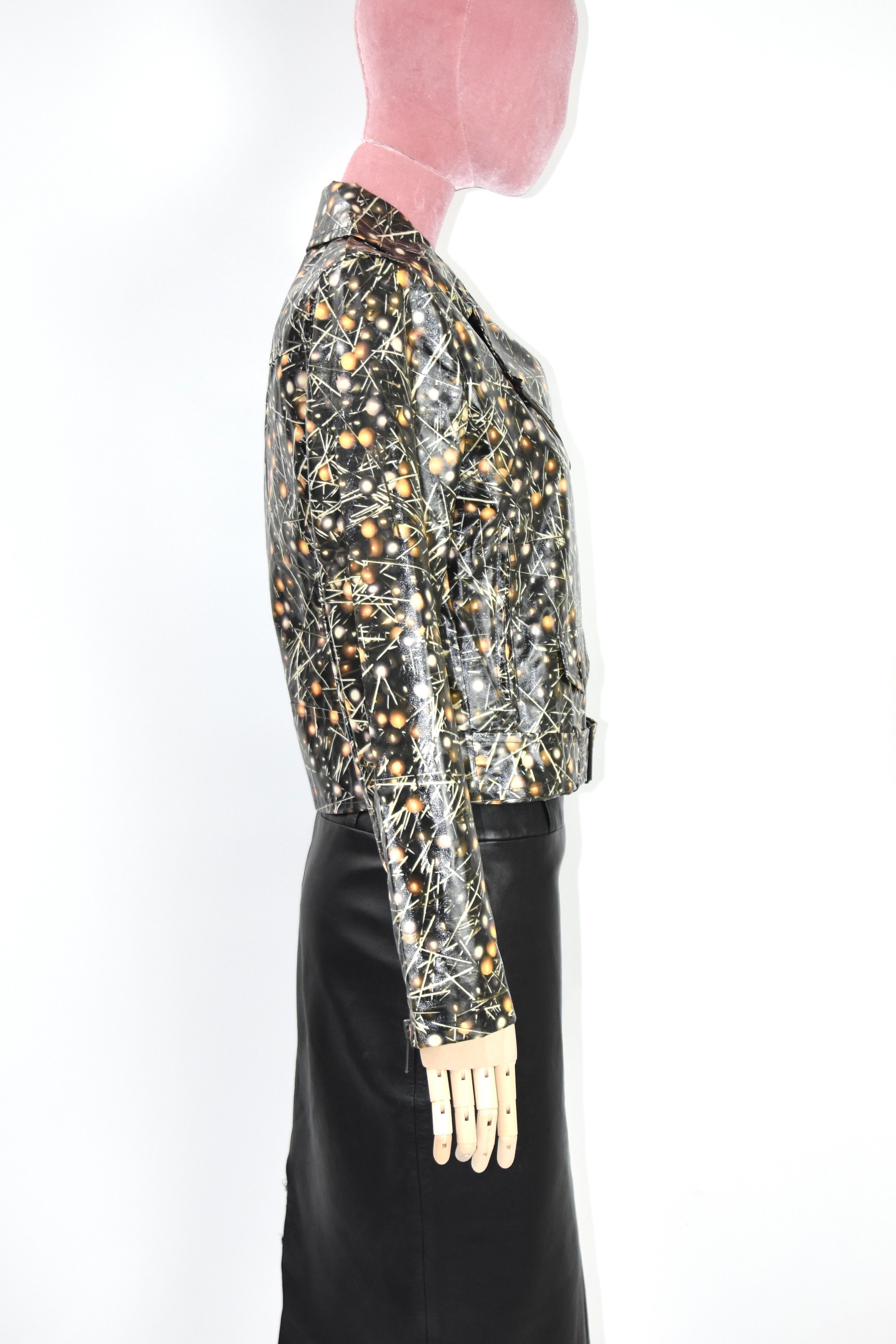 Jean Paul Gaultier for Sept Premières “Abstract Atomic Print” Moto Jacket – Women’s Size 38 (Brand New)