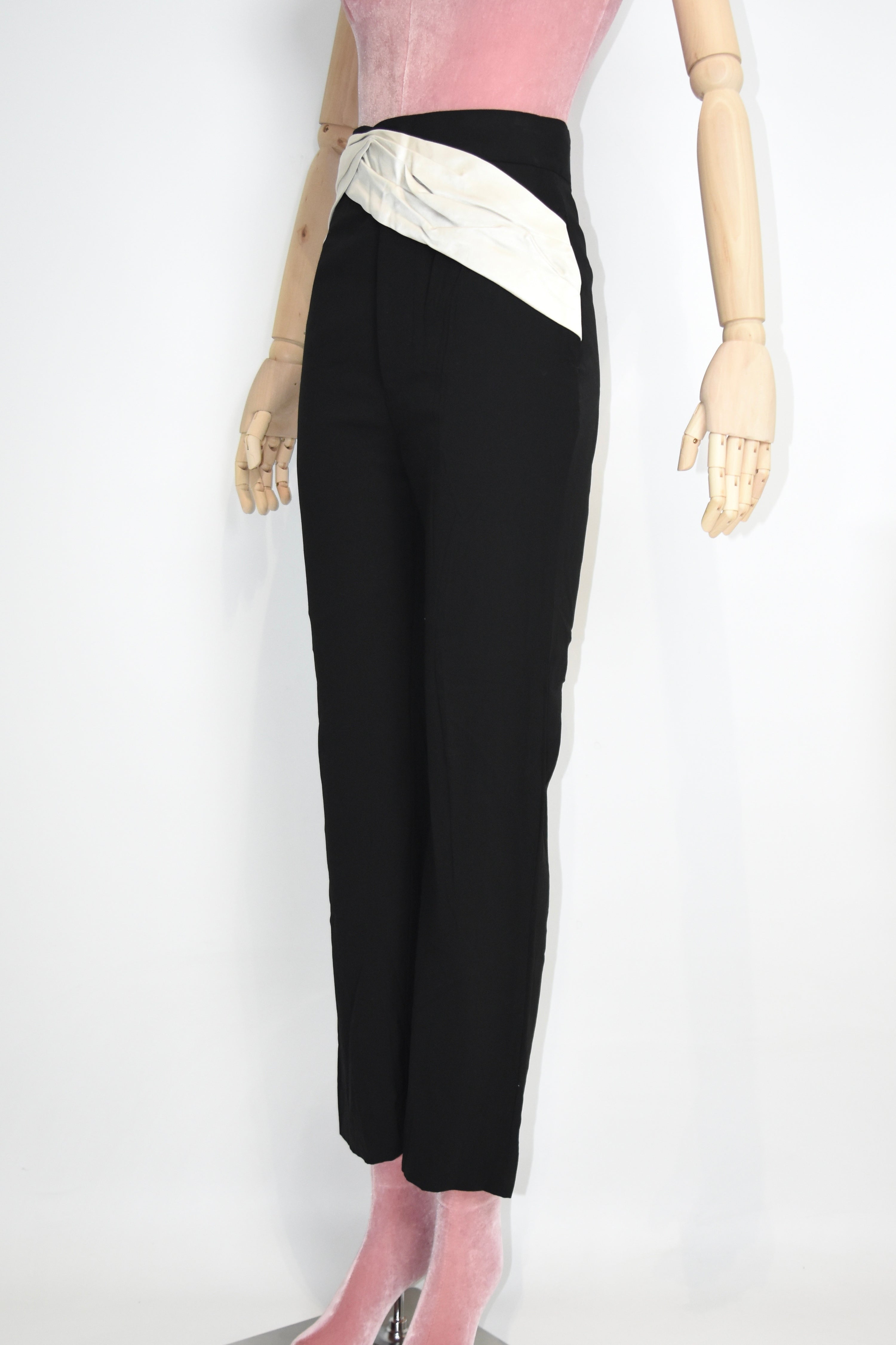 Haider Ackermann Draped Waist Tailored Black Trousers – Sculptural Avant-Garde Designer Pants