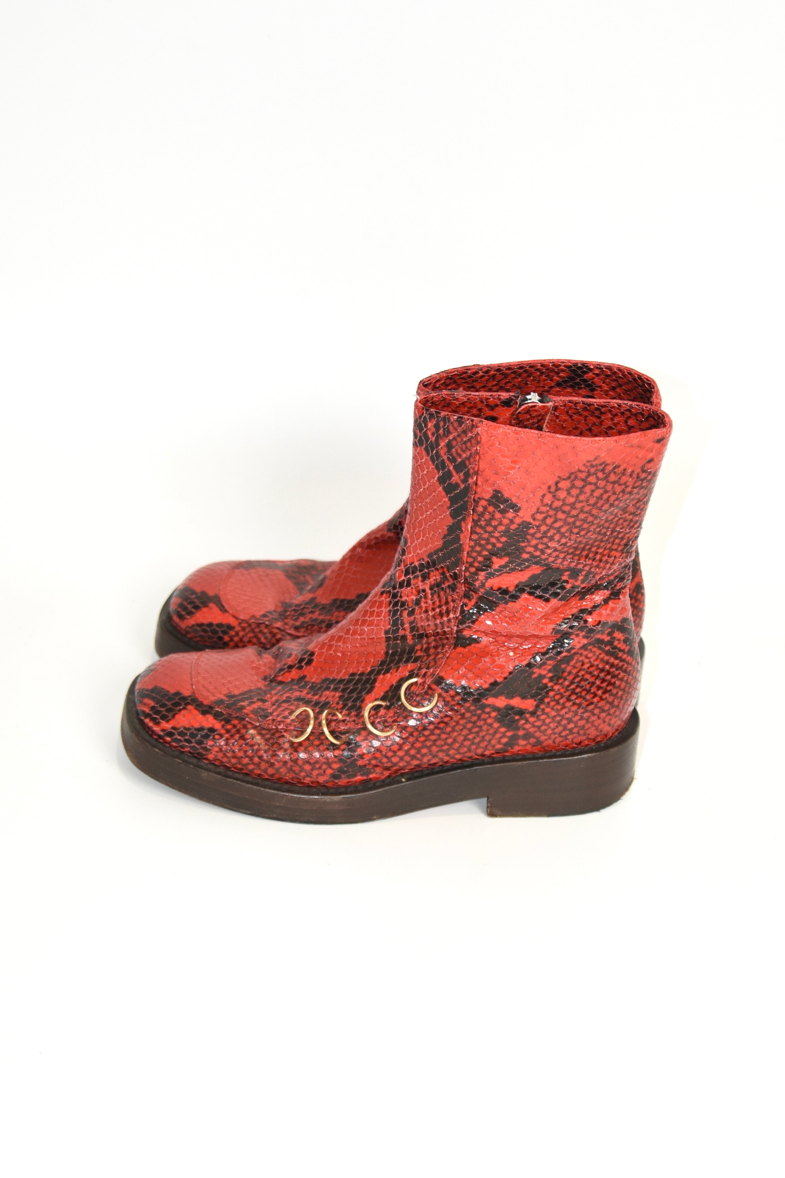 Marni Red Faux-Snakeskin Ring Boots