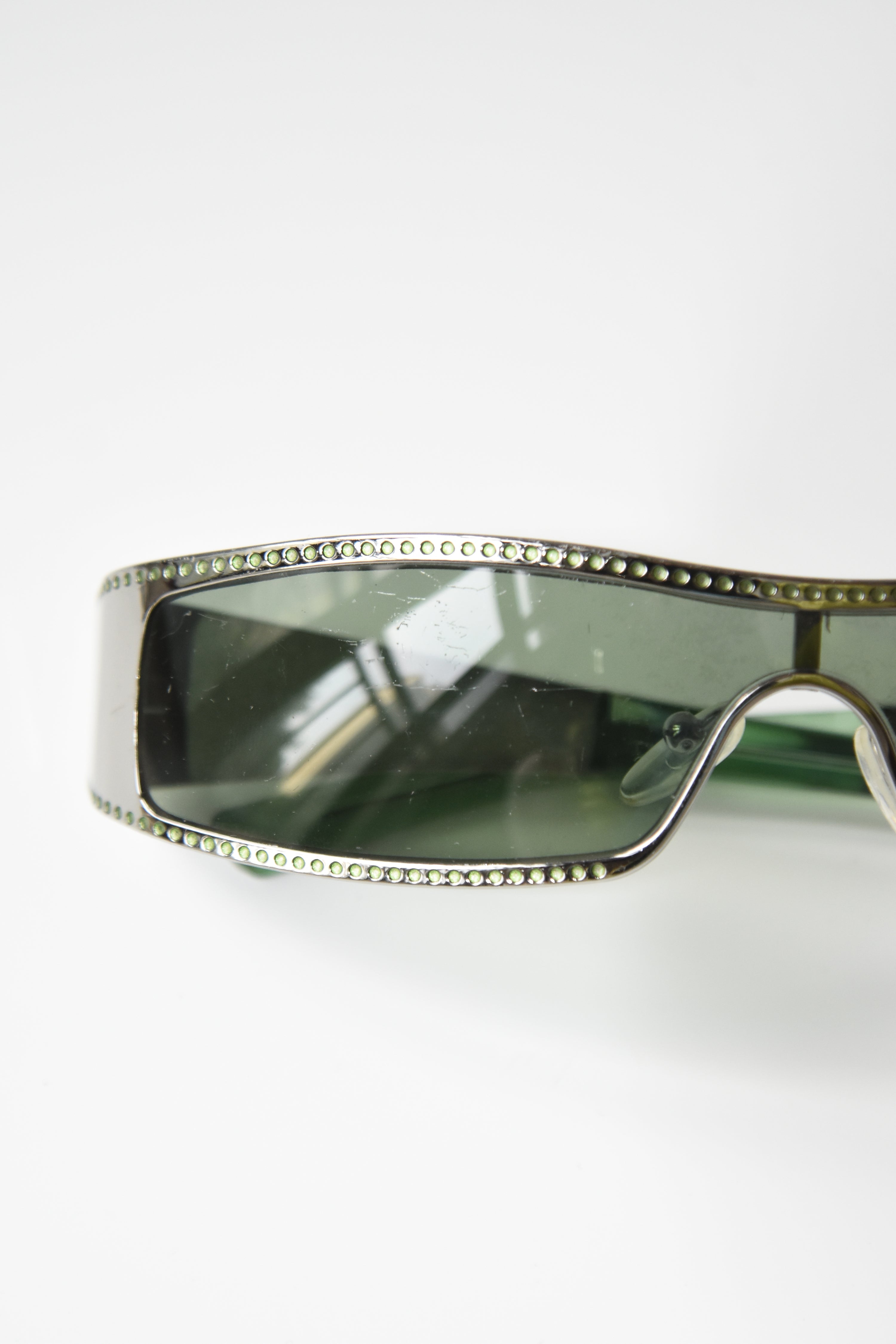 Alexander McQueen Holographic Crystal-Studded Visor Sunglasses
