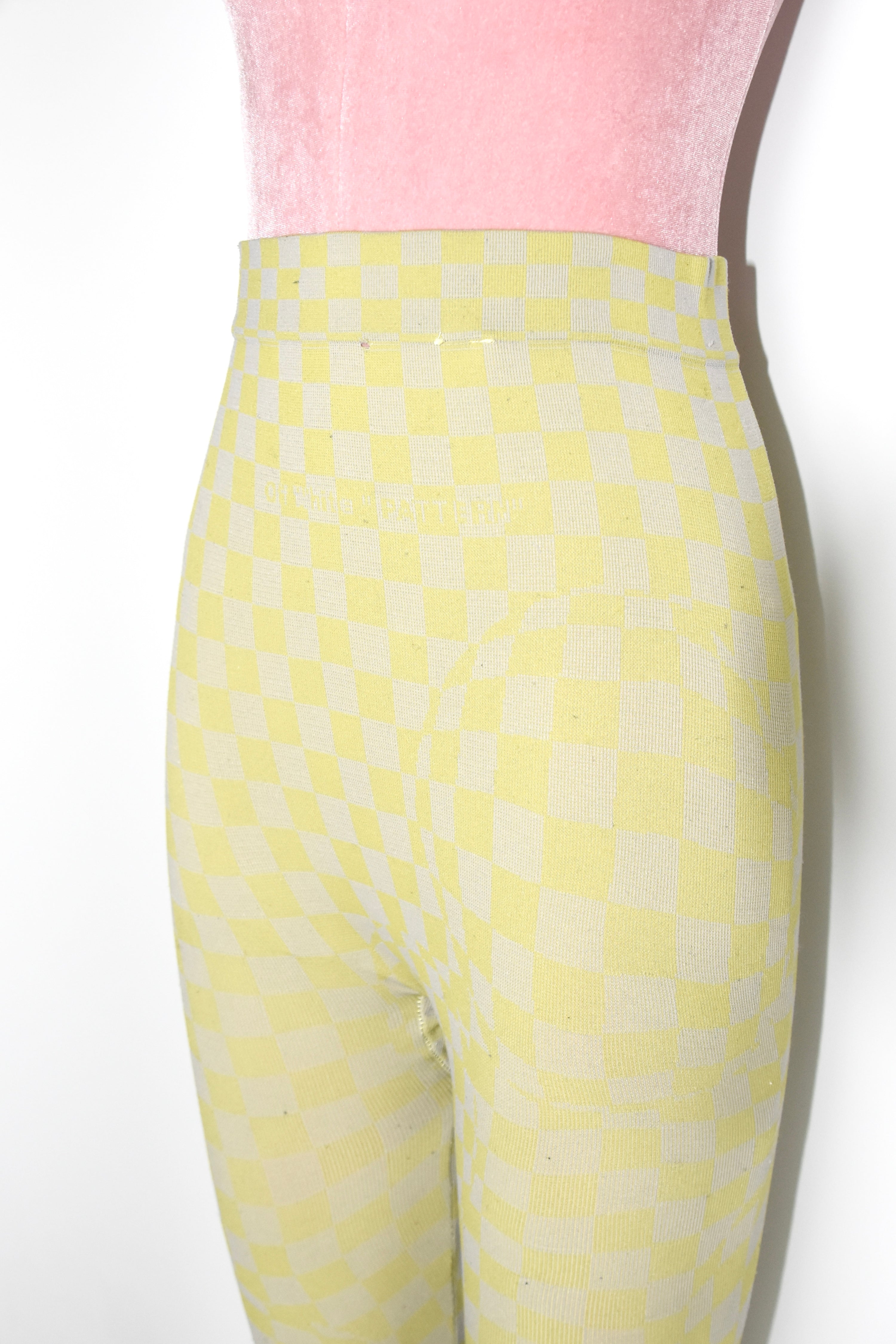 Off-White Yellow-Grey Checkered Knit Leggings