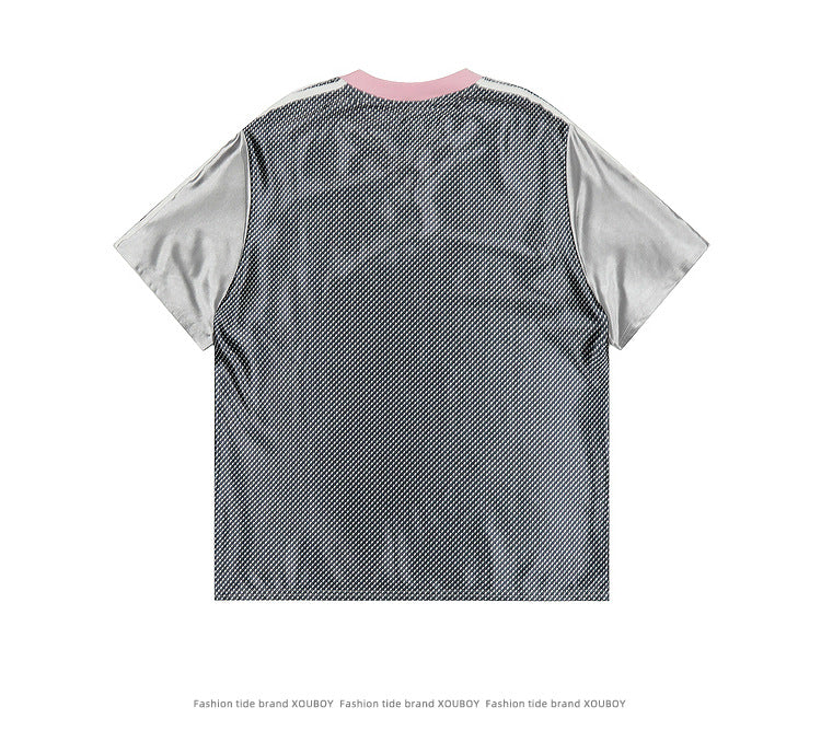 Retro Rabbit Print Short Sleeve T Shirts Unisex loose casual street sports V Collared Jersey Base Shirt