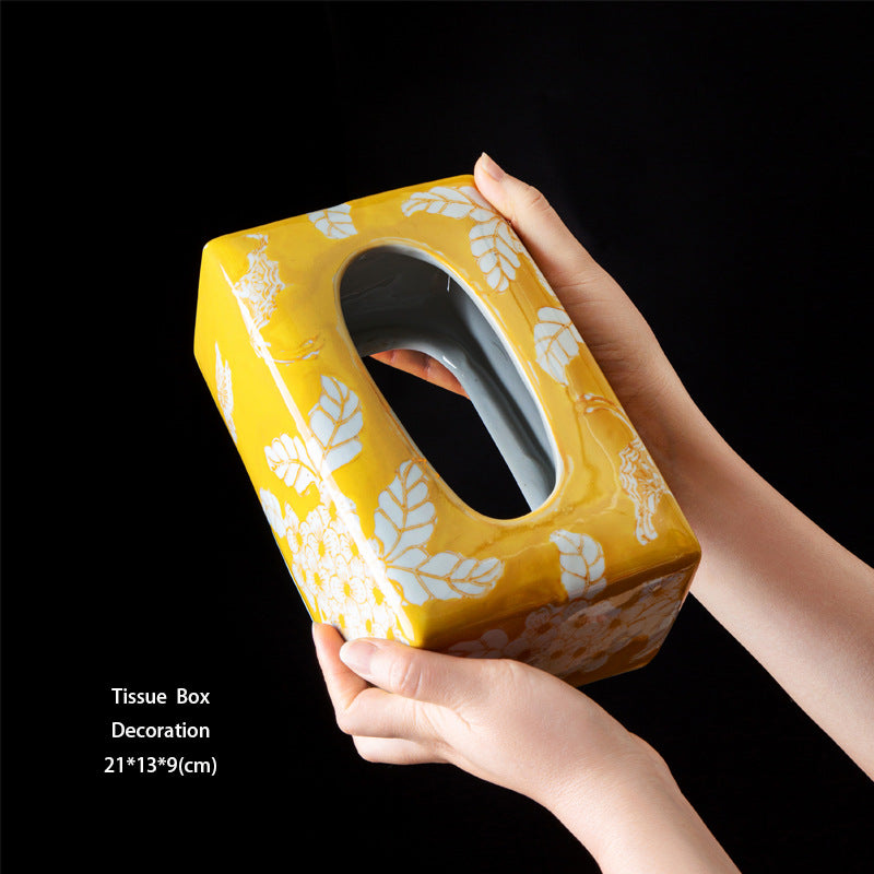 Oriental Collection Series Cirage“Golden Butterfly Blossoms”Hand-painted Underglaze Color Jingdezhen Tissue Box