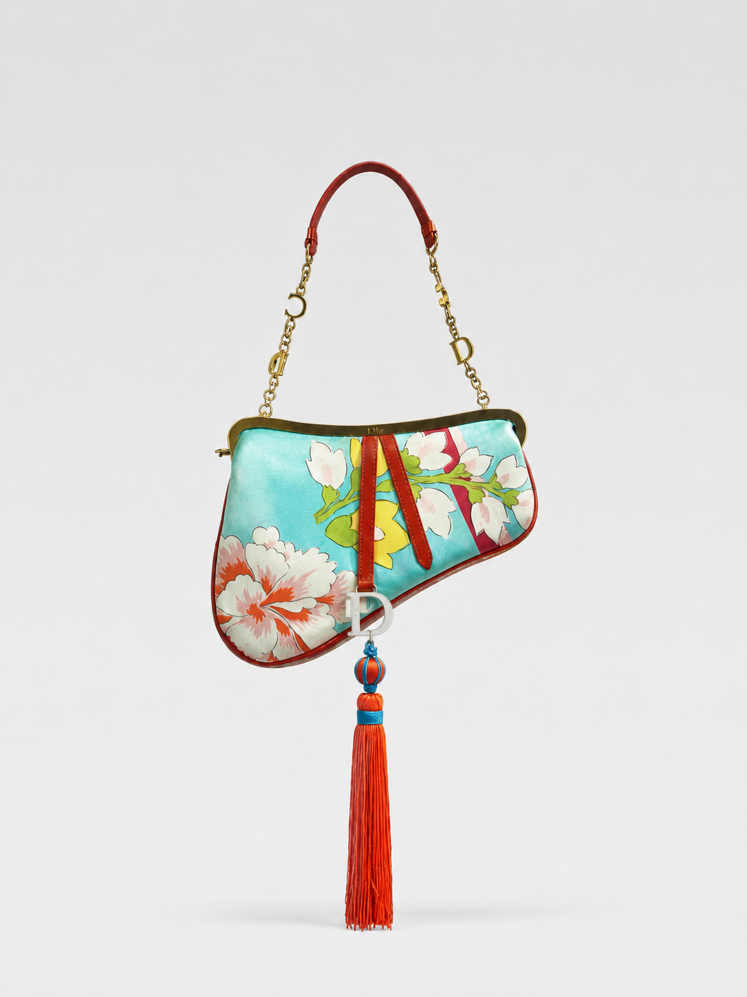 Christian Dior by John Galliano 2003 Runway Limited Edition Embroidered Floral Saddle Bag with Tassel Charm – Numbered Collector Piece
