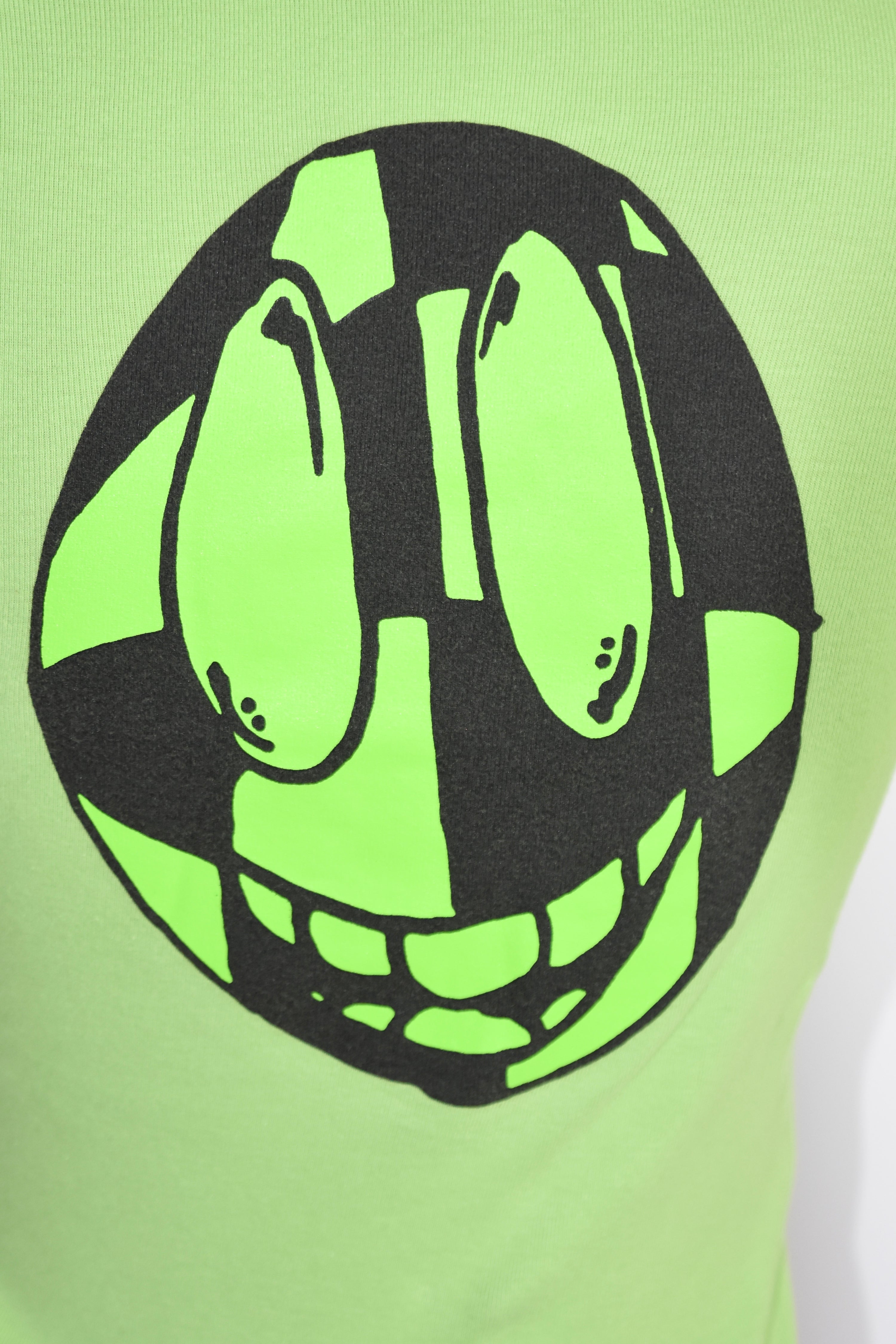Chrome Hearts Neon Green Graphic Baby Tee – Y2K Smiley Face Print Cotton T-Shirt