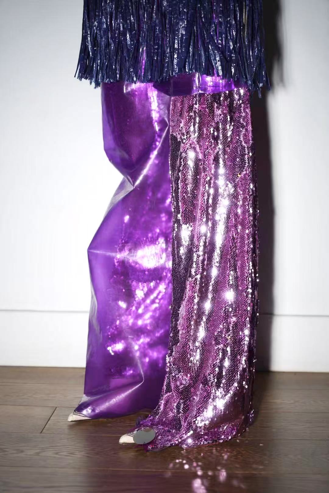 YAONOVA Iridescent Sequin PVC Trousers