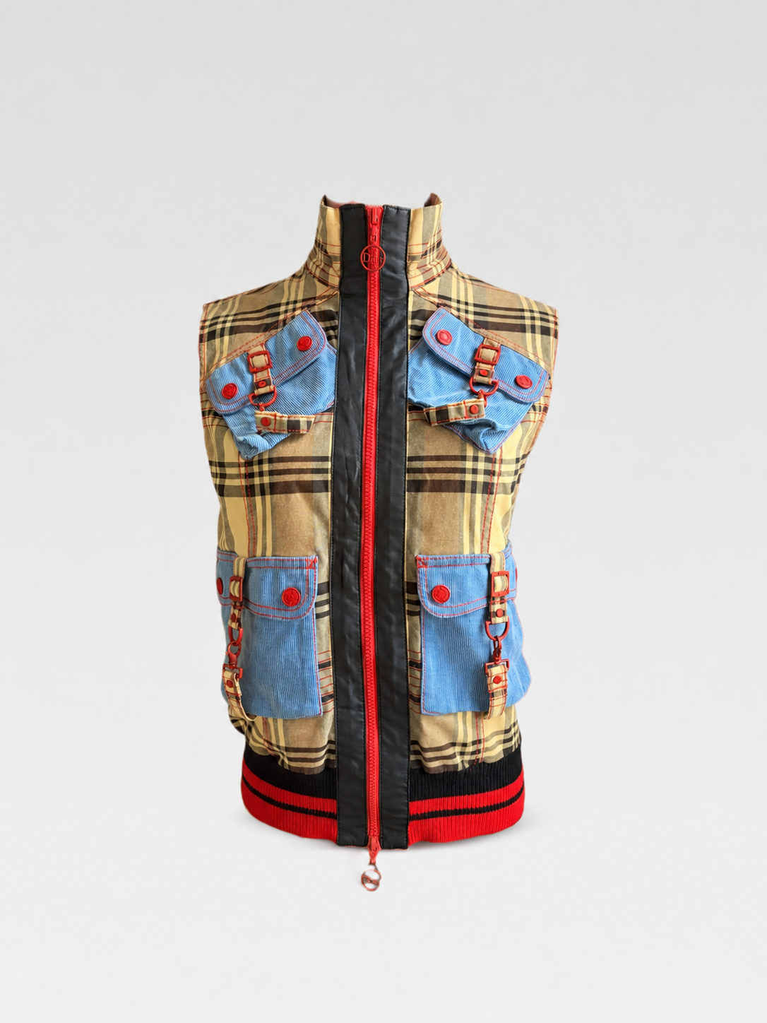 Christian Dior by John Galliano 2004 Golf Collection Check Utility Vest – Runway Pocket Harness Gilet