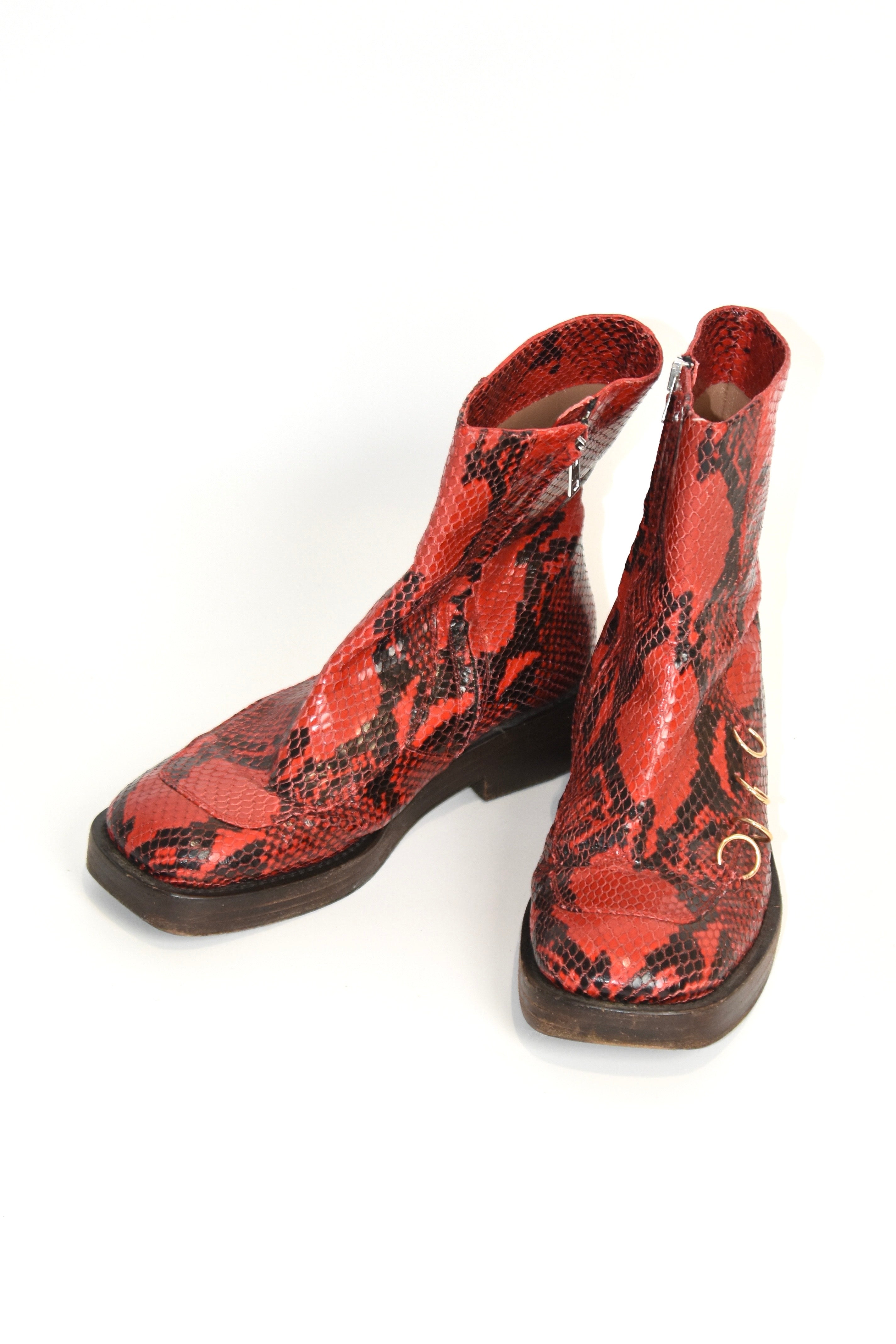 Marni Red Faux-Snakeskin Ring Boots
