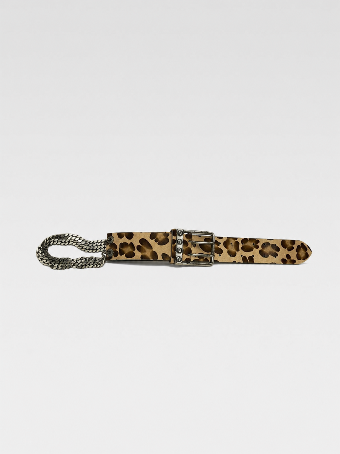John Galliano Homme 2007SS Leopard Print Chain Belt Punk Art Deco Archive Leather Belt