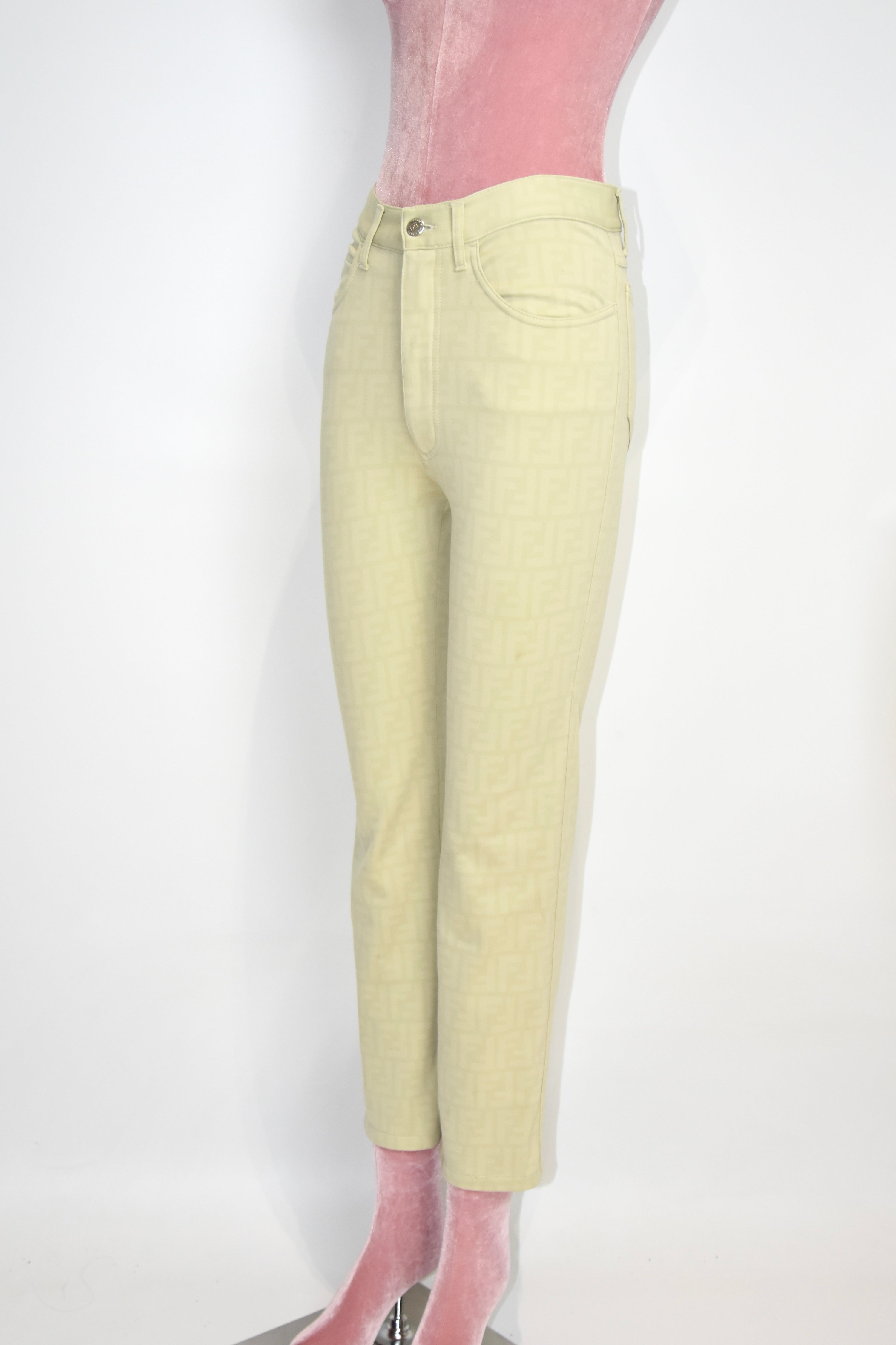 FENDI Vintage FF Monogram Jacquard Pants – Beige – Women’s W29 – Made in Italy（Early 2000s / Straight Fit）