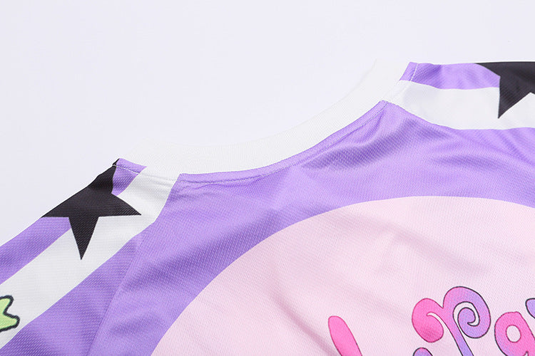 Y2K Cute Football Print Pink and Purple Mesh Breathable Short Sleeve T-shirt