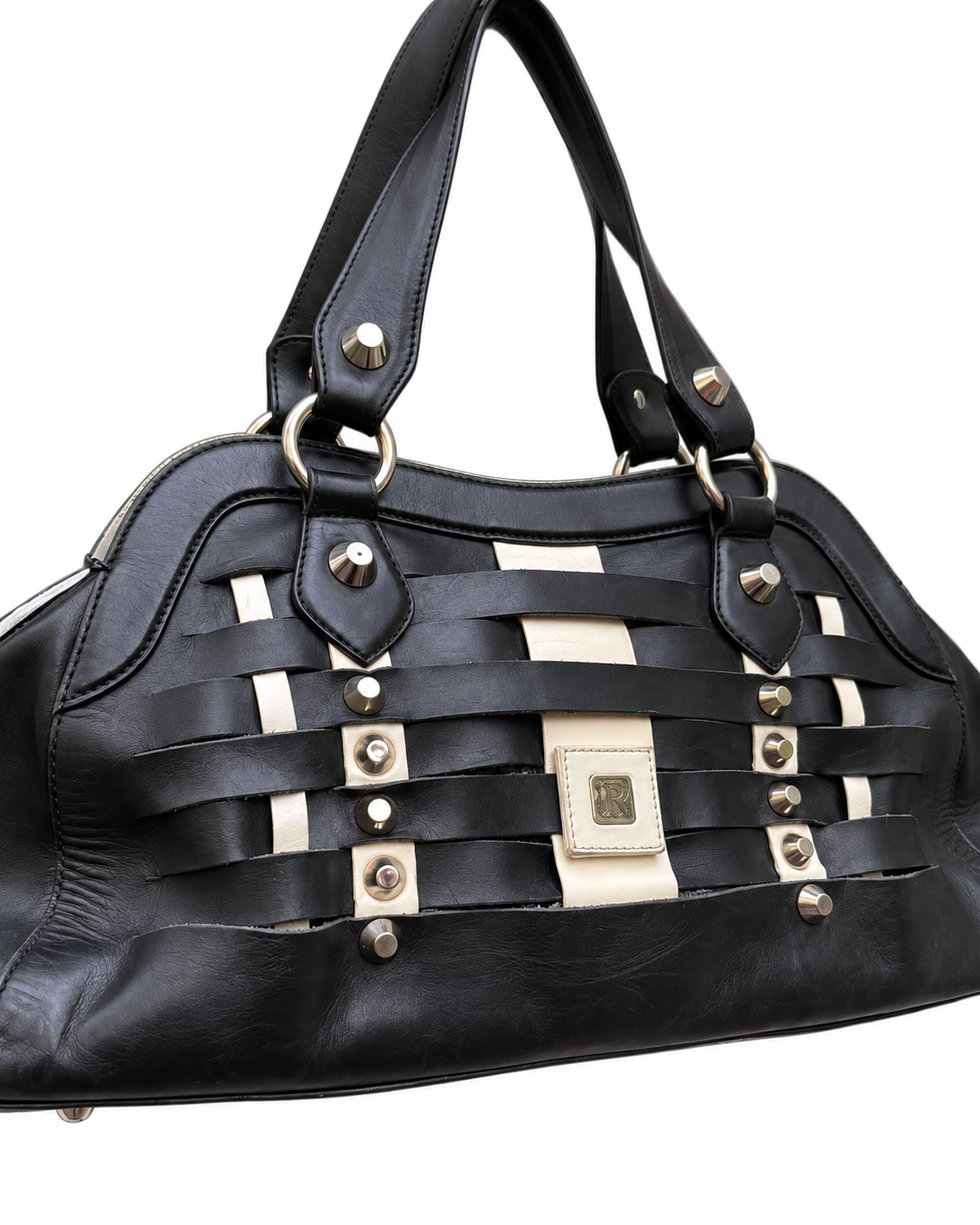 John Richmond Black Studded Metal Detail Shoulder Bag