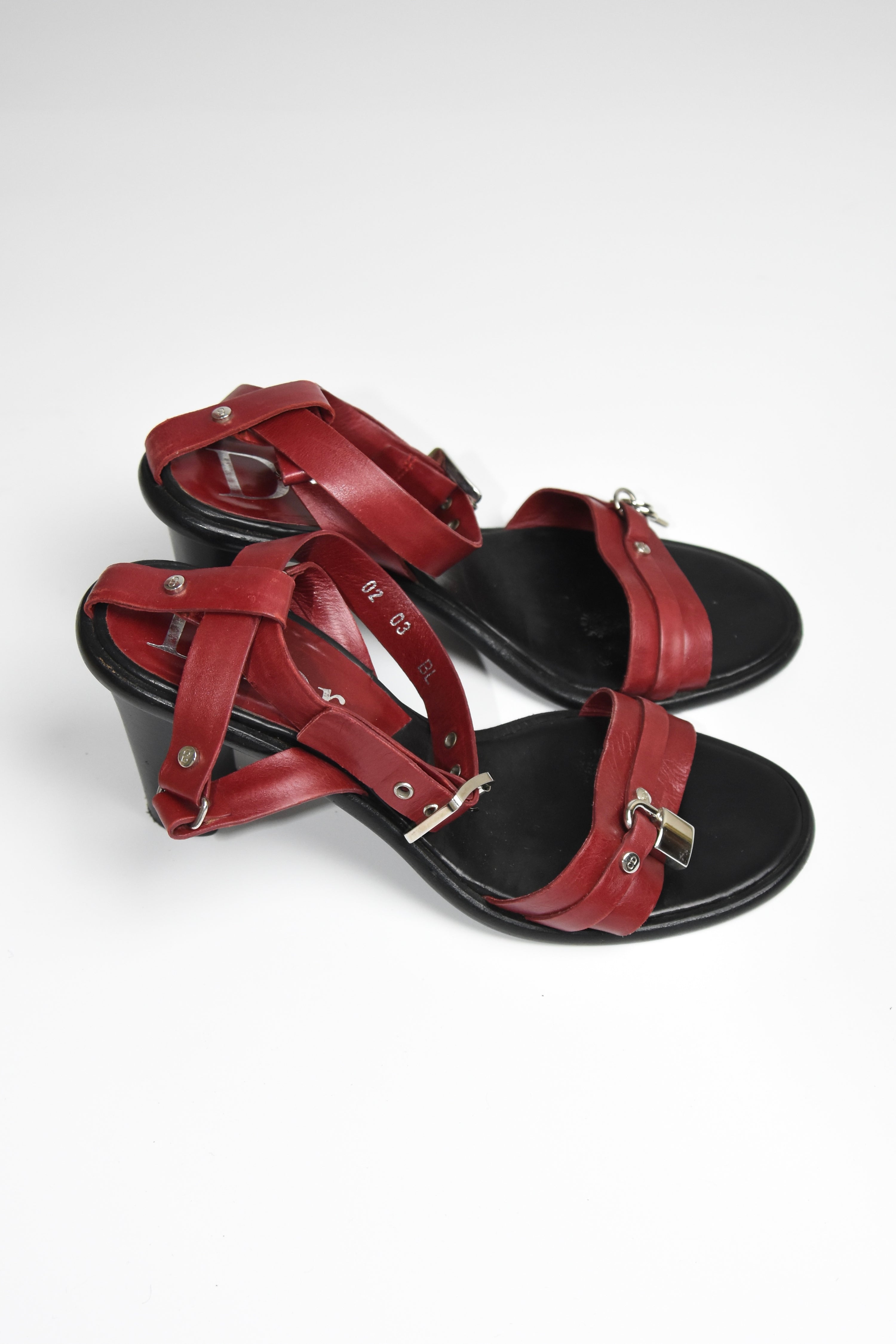 Dior by John Galliano Red Leather Padlock Heel Sandals – Y2K Archive Made in Italy