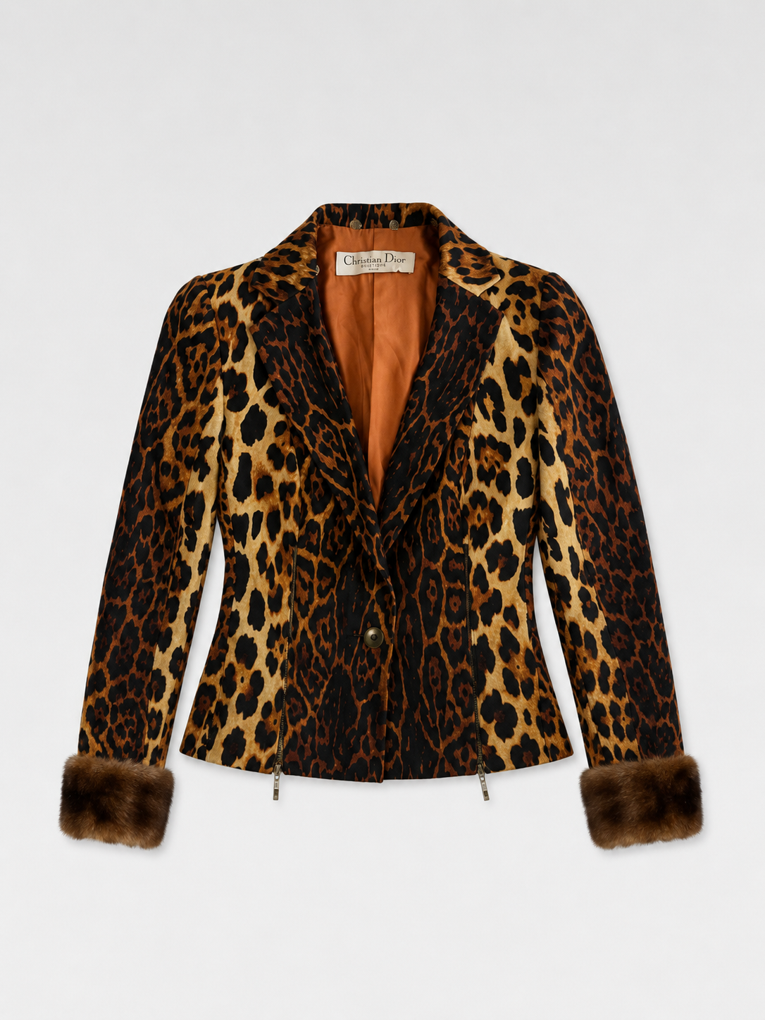Christian Dior by John Galliano Leopard Print Wool Jacket with Mink Fur Cuffs – 2004 Runway Piece