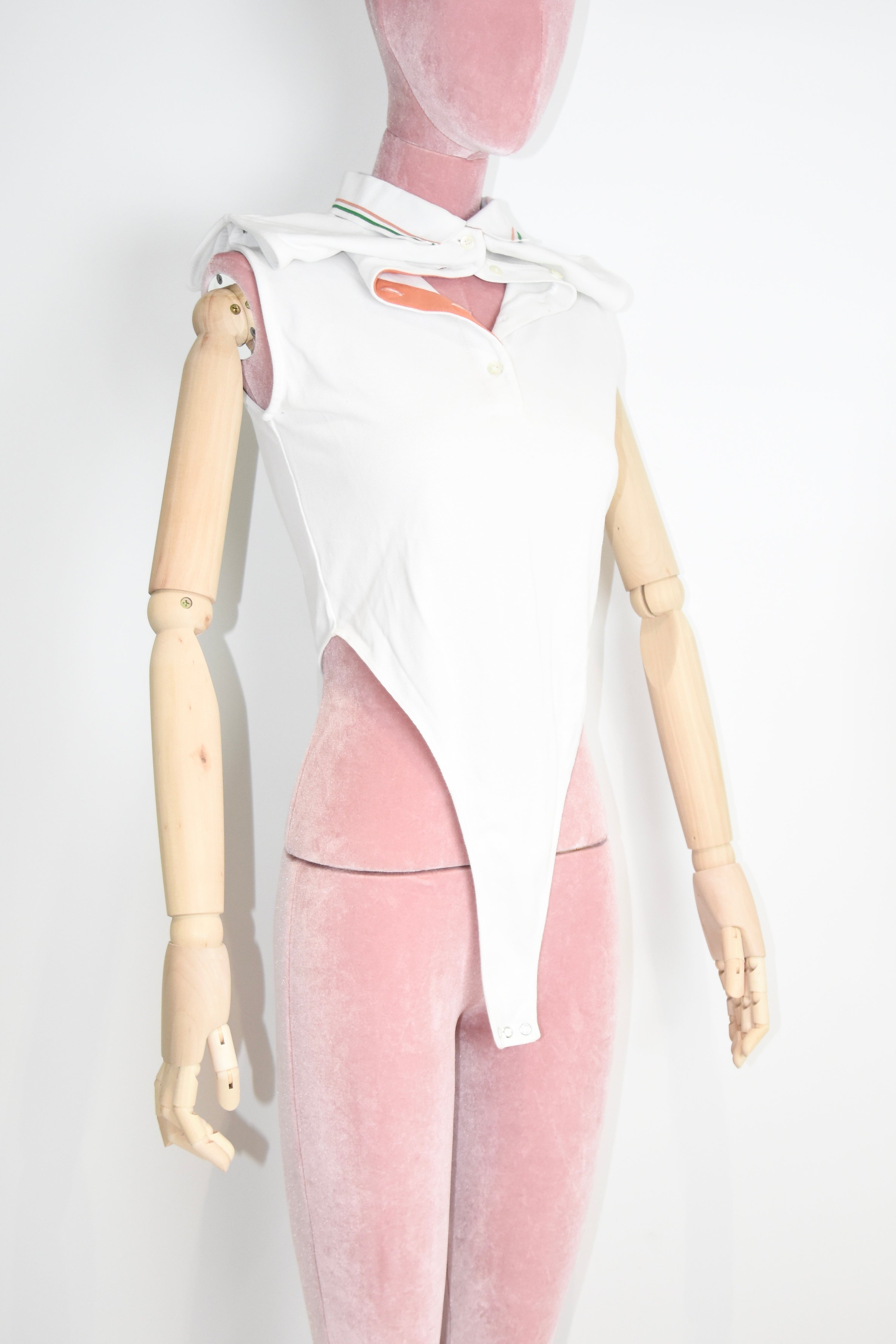 Y/Project Layered Collar Polo Bodysuit – Deconstructed White Cotton Design