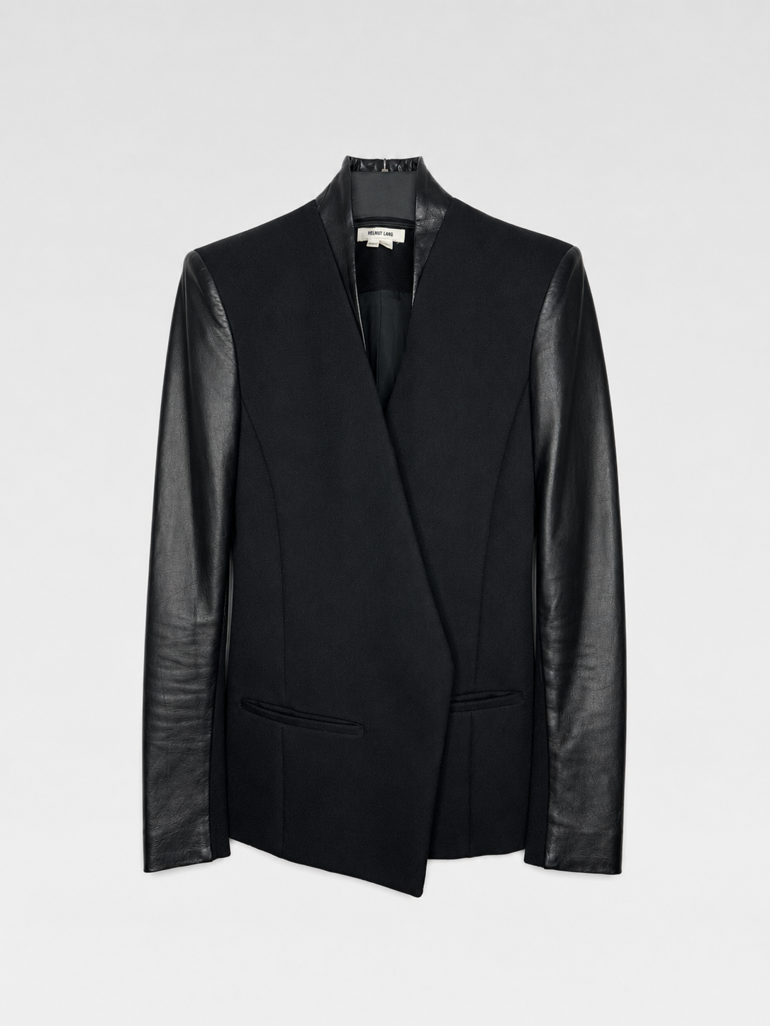 Helmut Lang Lamb Leather Panel Blazer Jacket Black Minimalist Archive Hybrid Tailoring Piece