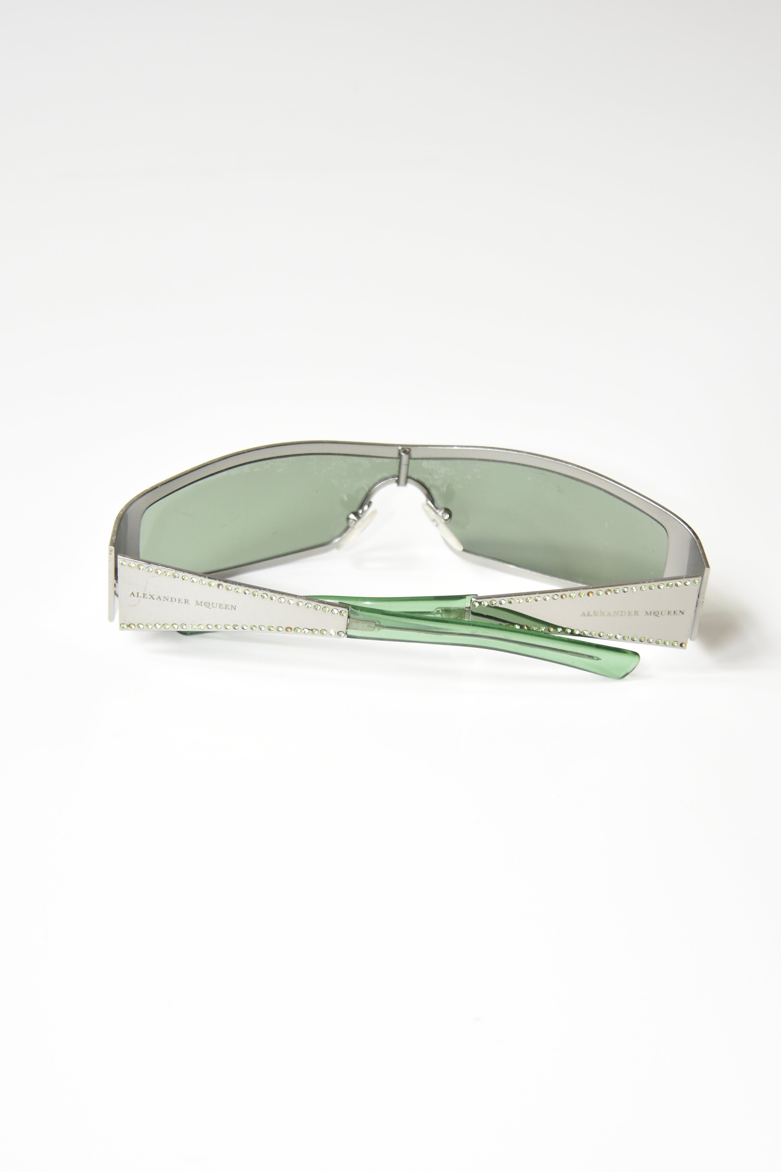 Alexander McQueen Holographic Crystal-Studded Visor Sunglasses