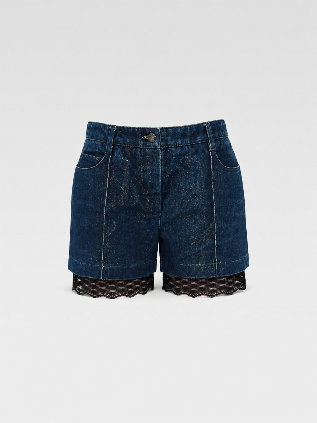 CHANEL S/S 2007 Gold Lurex Denim Lace Shorts – Size 40 (Made in Italy, Archive Runway Detail)
